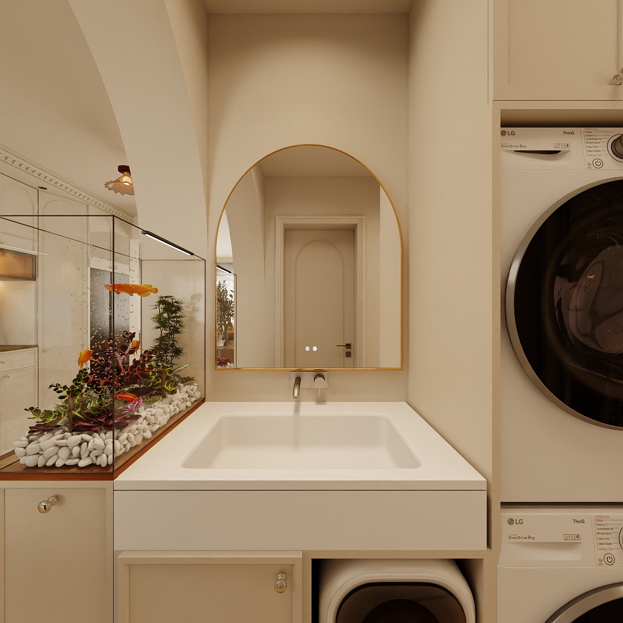 设计师1朱工-法式奶油一层干区装修效果图第1张