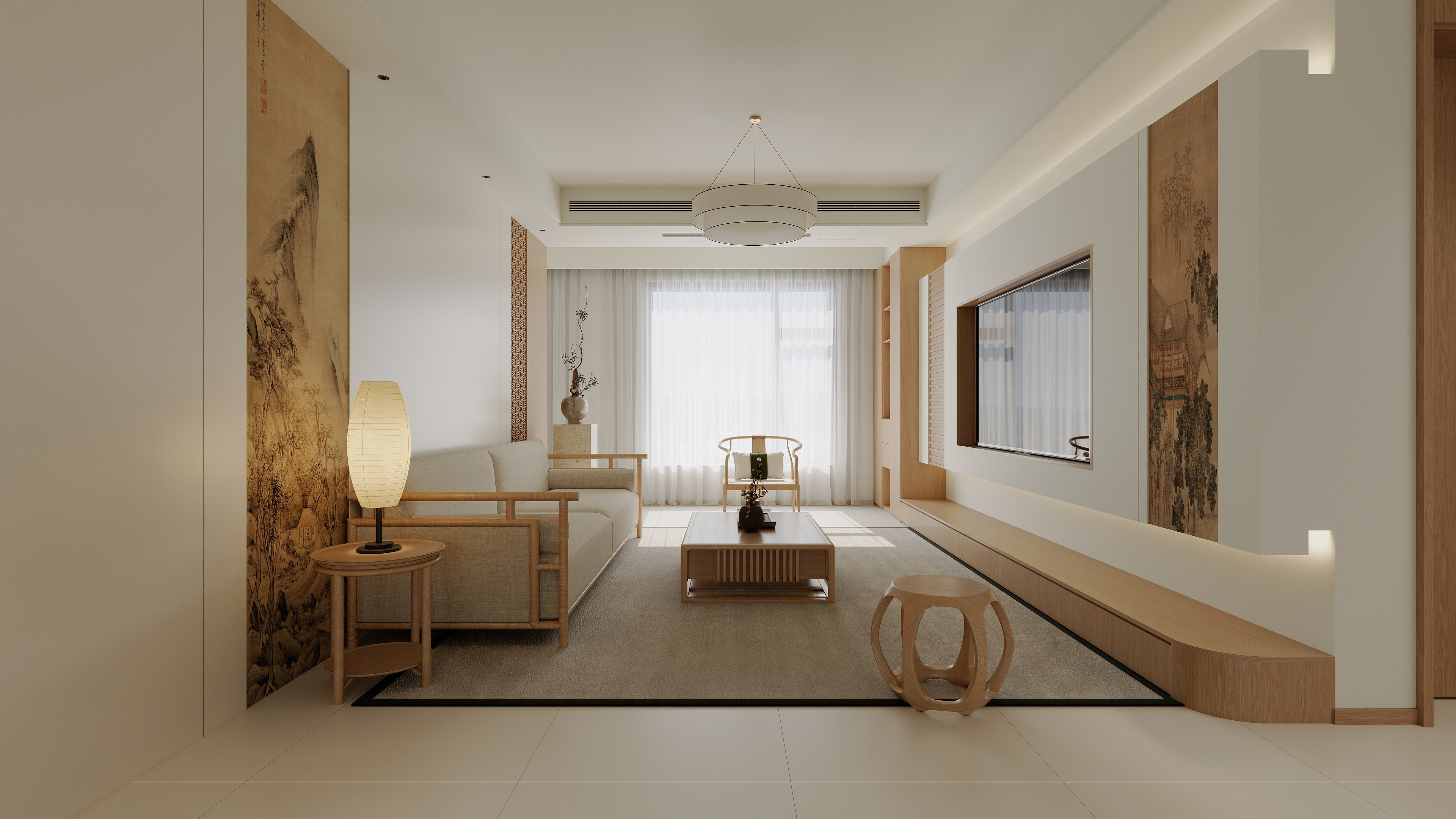 星空设计500一套-原木120㎡3室装修效果图