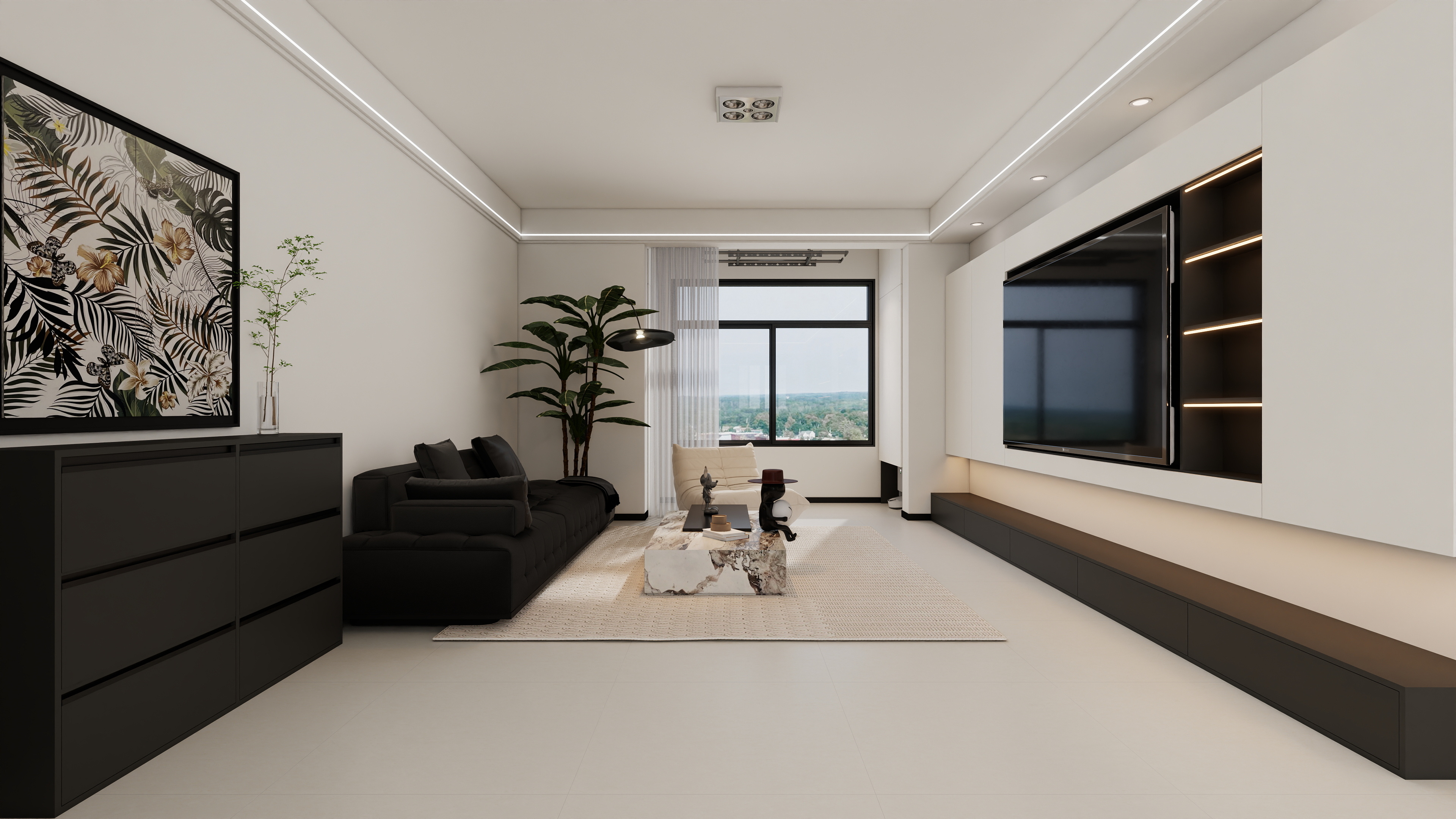 星空设计500一套-现代简约104㎡2室装修效果图