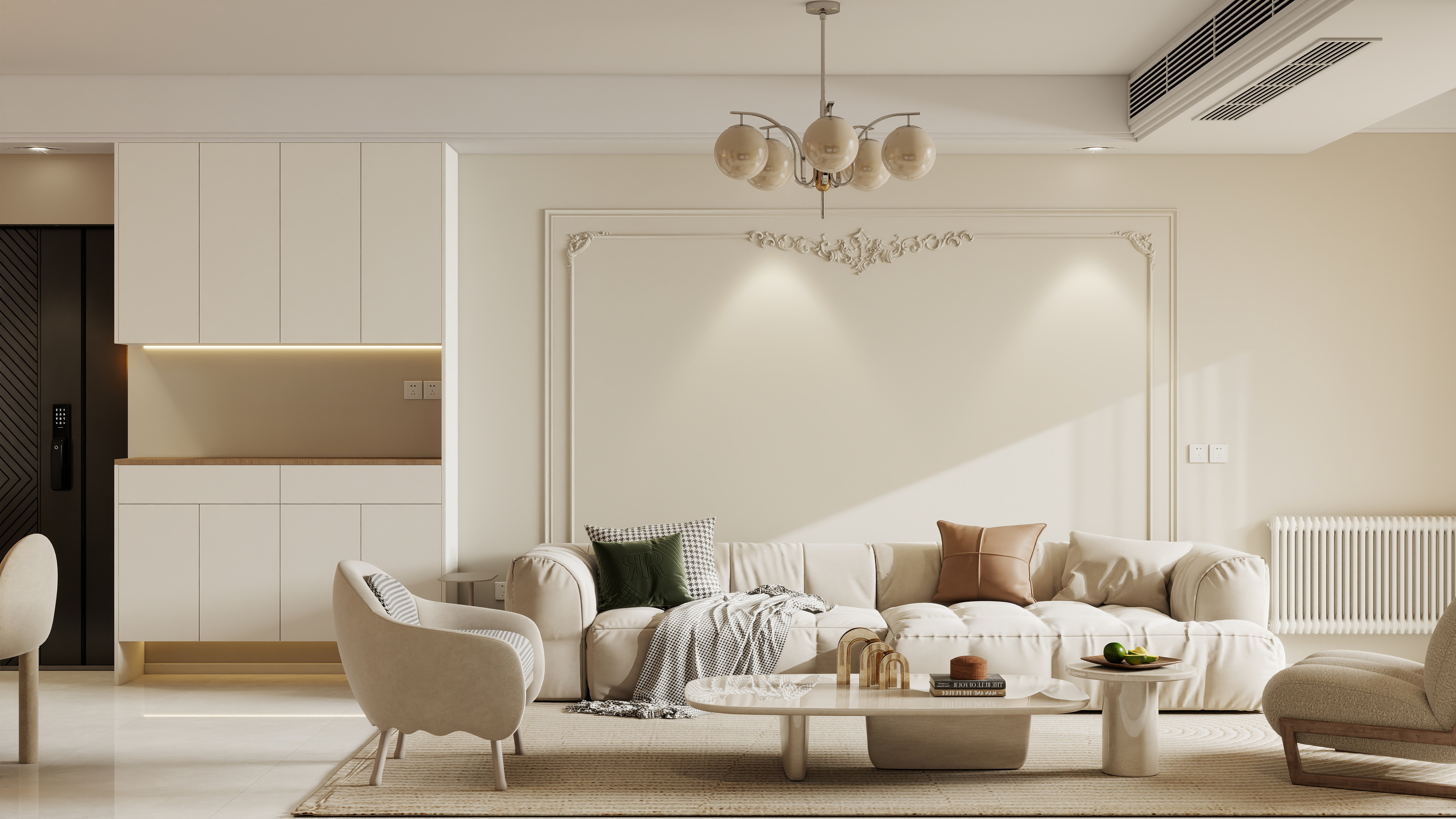 设计师珂源-美联奥公馆奶油112㎡3室一层客餐厅装修效果图第1张