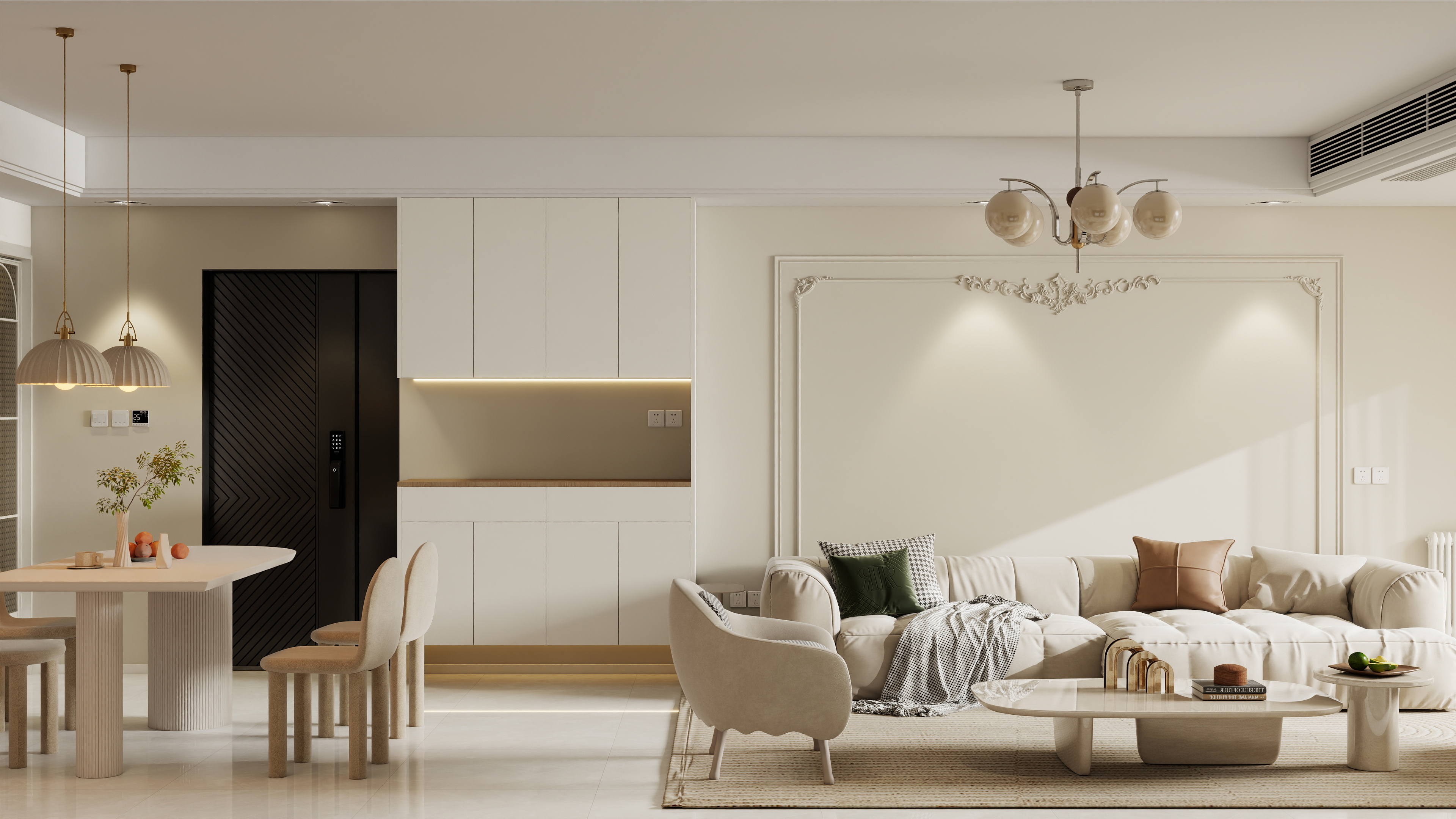 设计师珂源-美联奥公馆奶油112㎡3室一层客餐厅装修效果图第2张