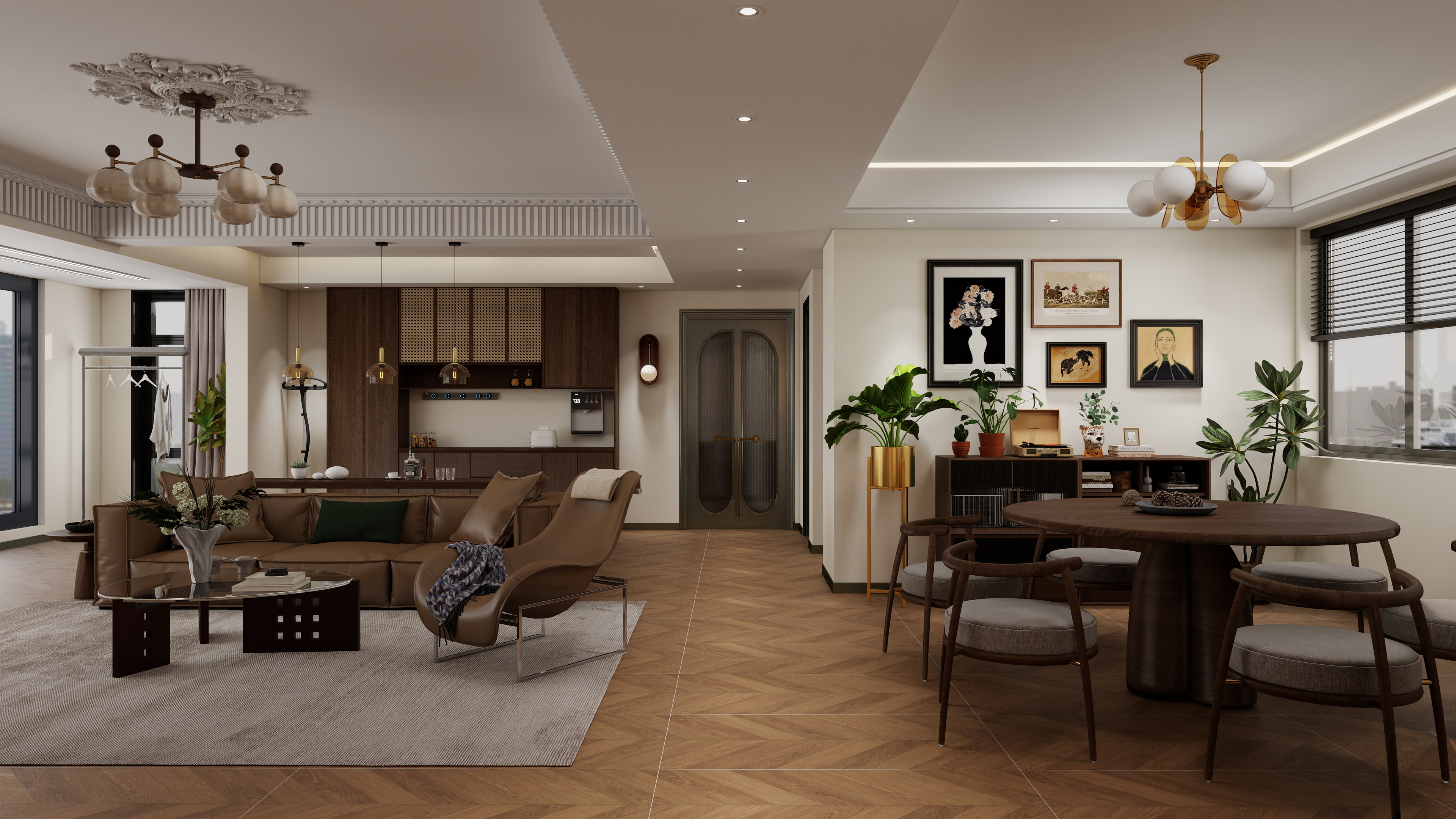 户型改造-周设计-158㎡3室一层客餐厅装修效果图第1张