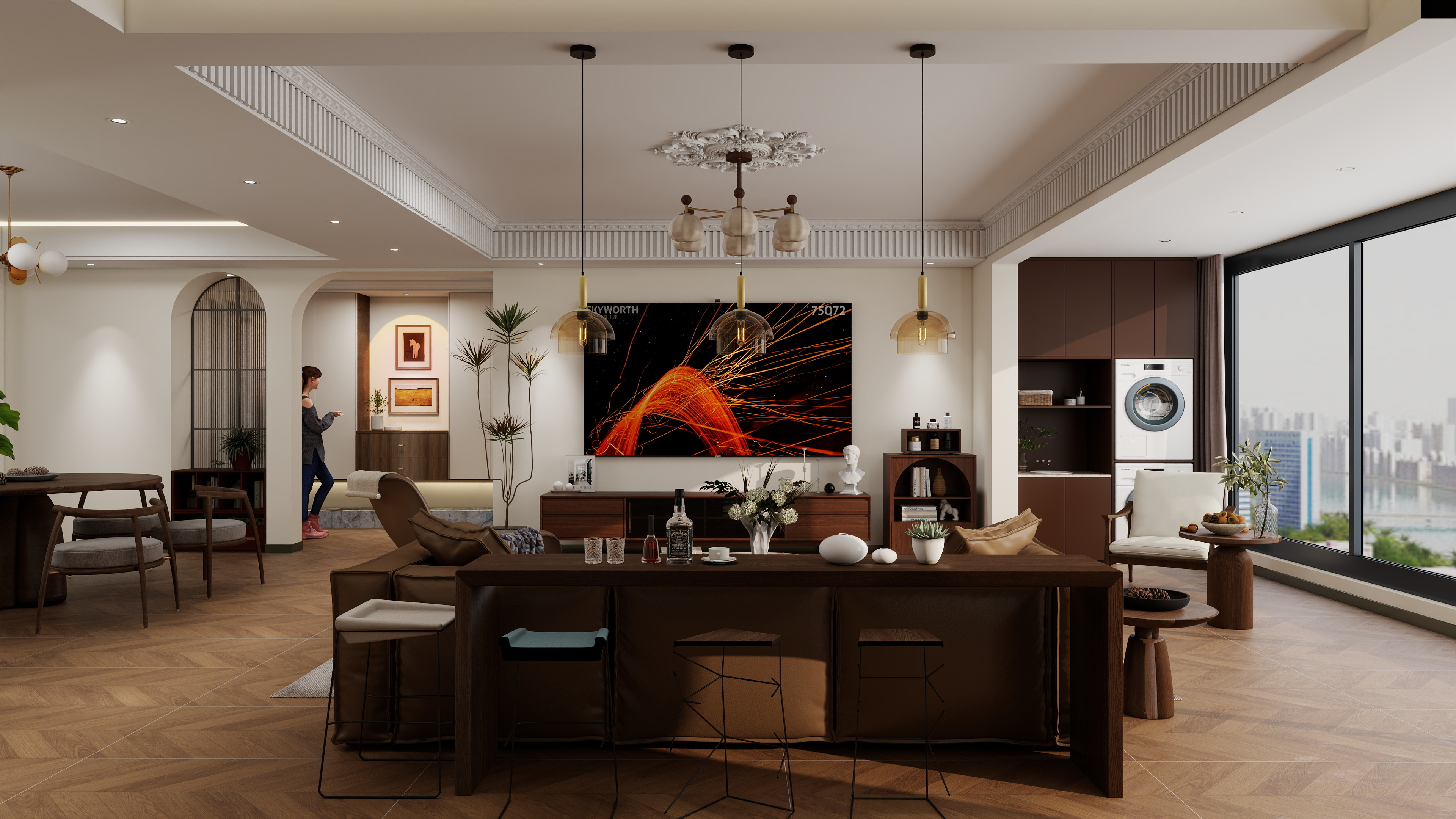 户型改造-周设计-158㎡3室一层客餐厅装修效果图第2张