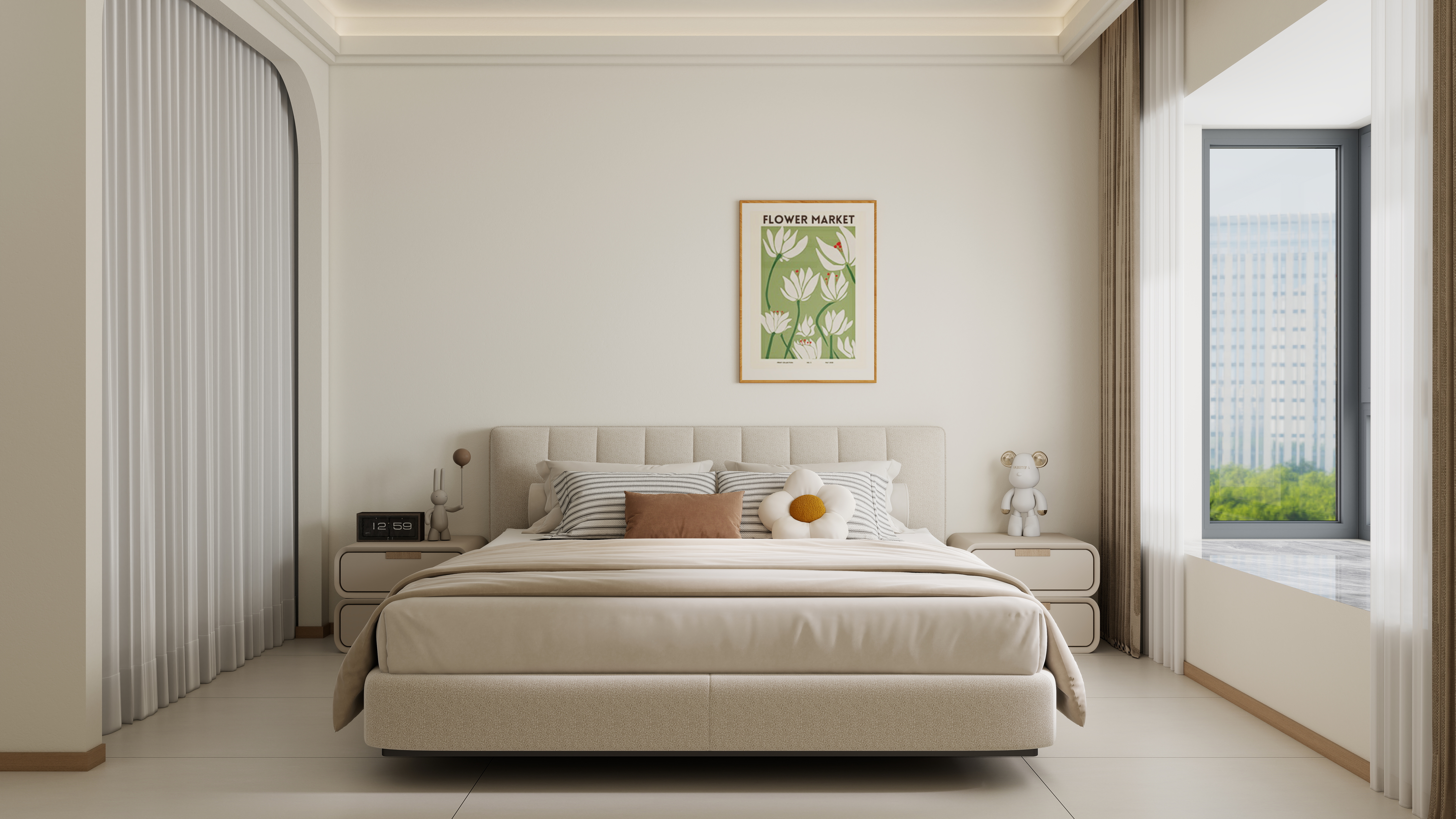 庄育霖-北湖缔景100平奶油风3室一层主卧装修效果图第2张