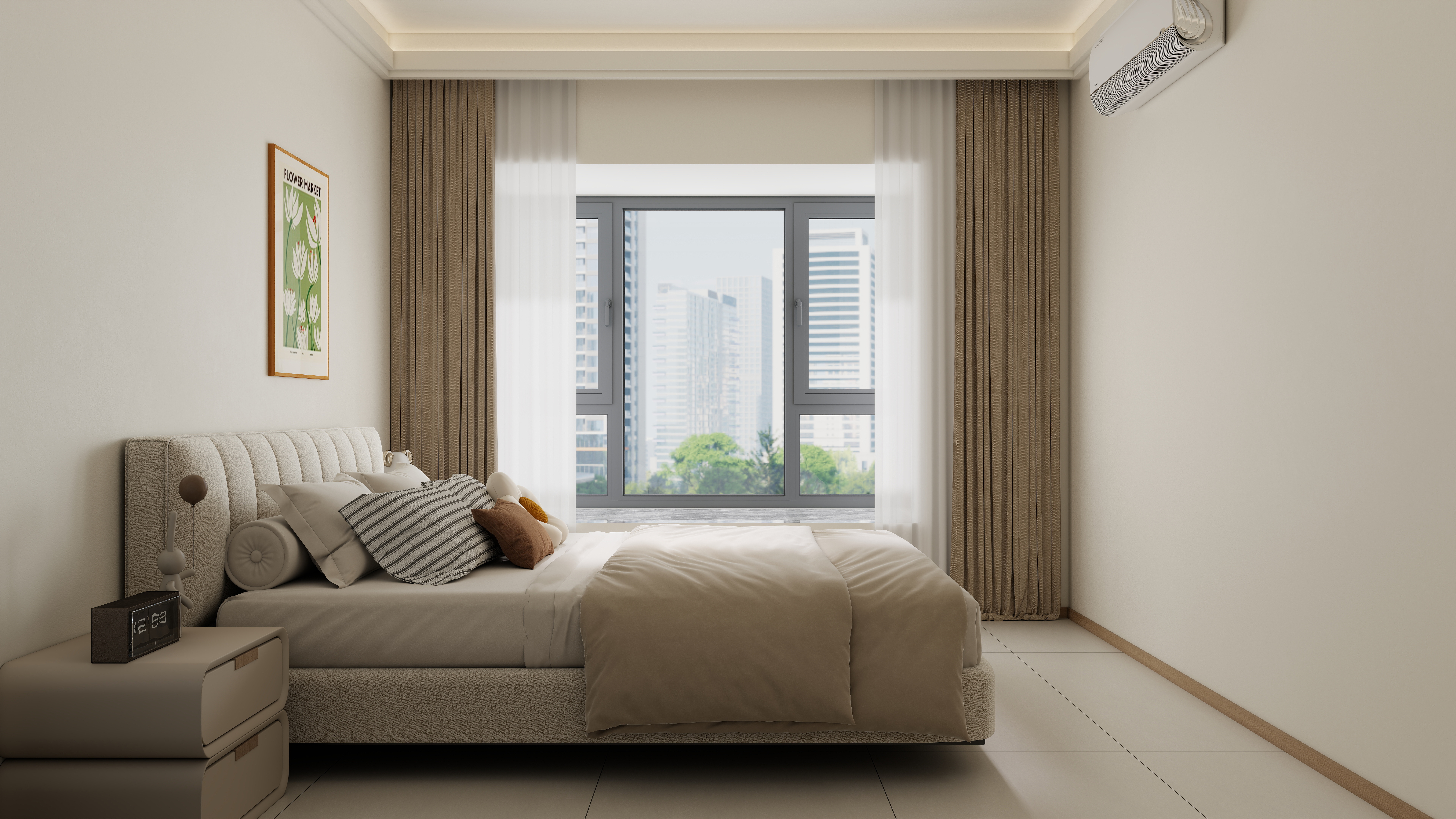 庄育霖-北湖缔景100平奶油风3室一层主卧装修效果图第3张