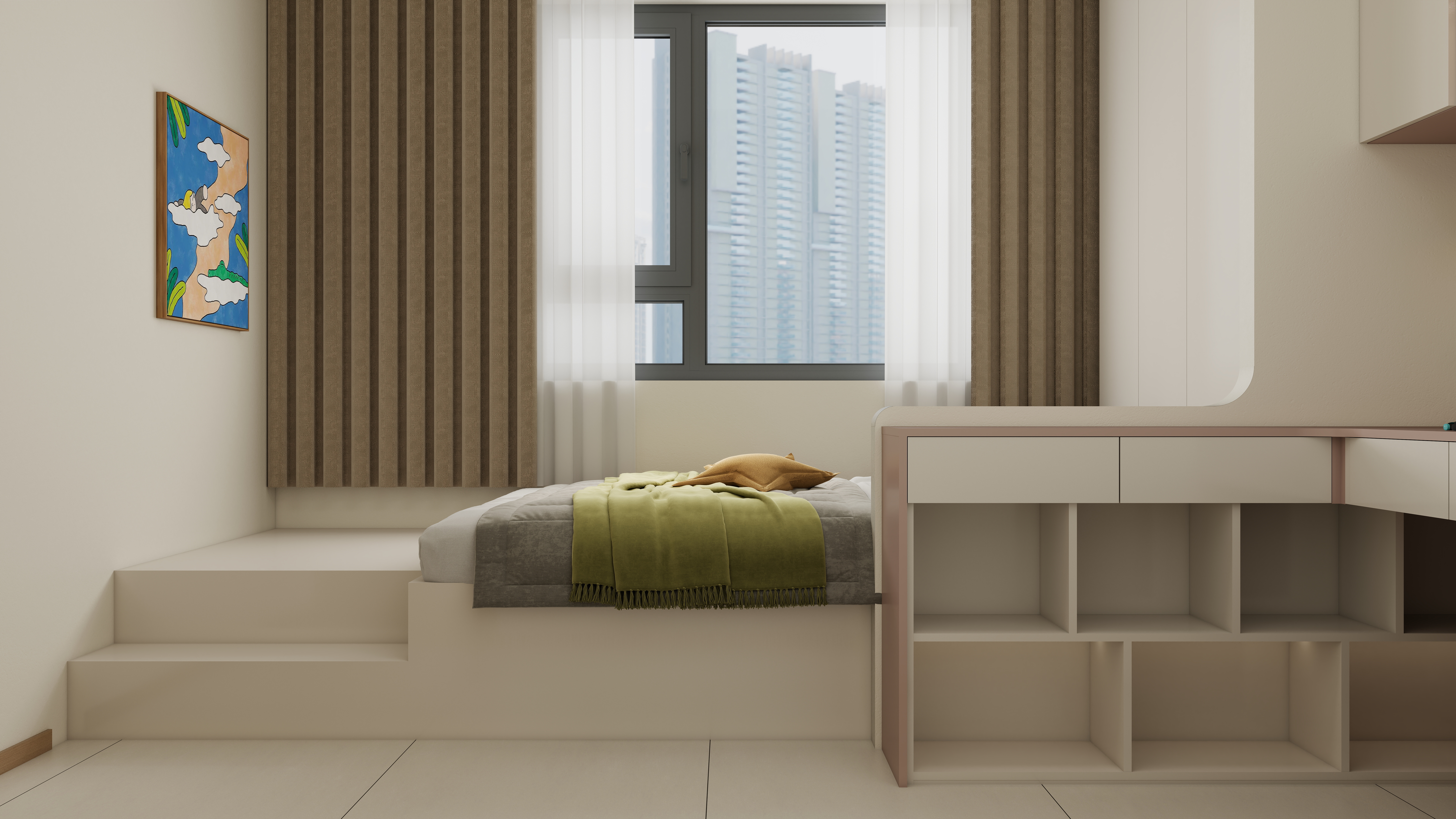 庄育霖-北湖缔景100平奶油风3室一层儿童房装修效果图第3张