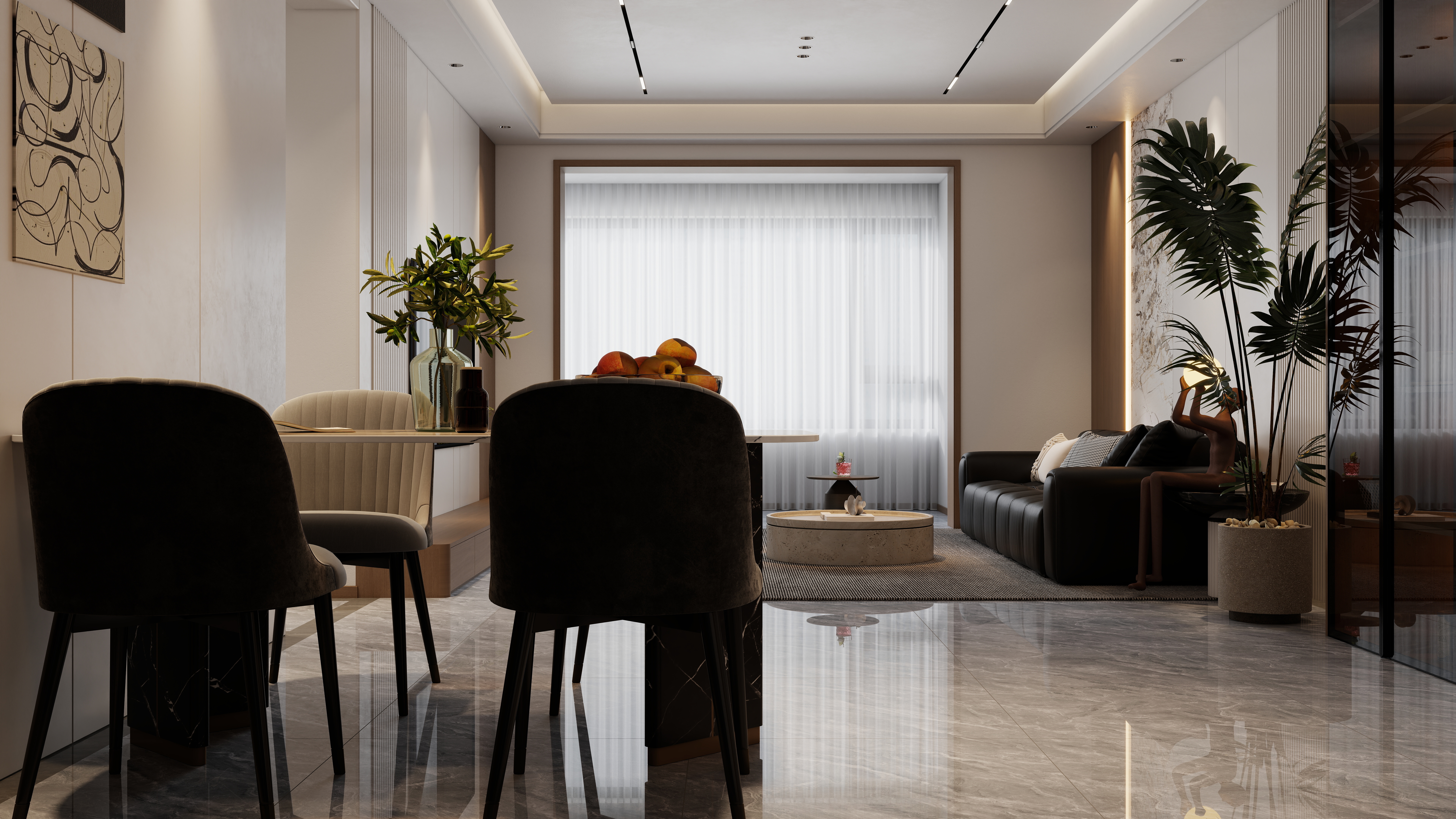 李佳洋-城市花园120平意式3室一层客餐厅装修效果图第4张