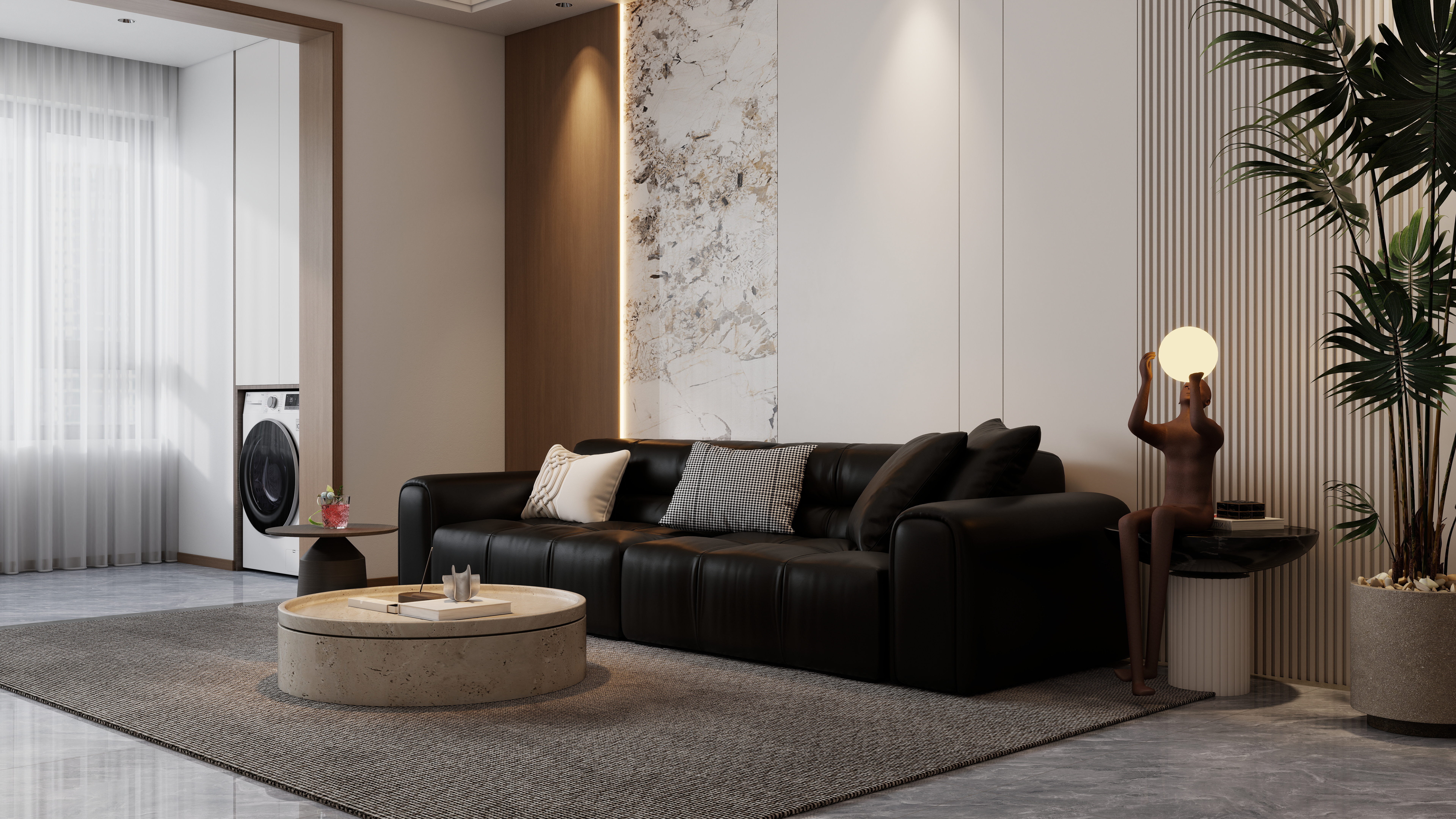 李佳洋-城市花园120平意式3室一层客餐厅装修效果图第3张