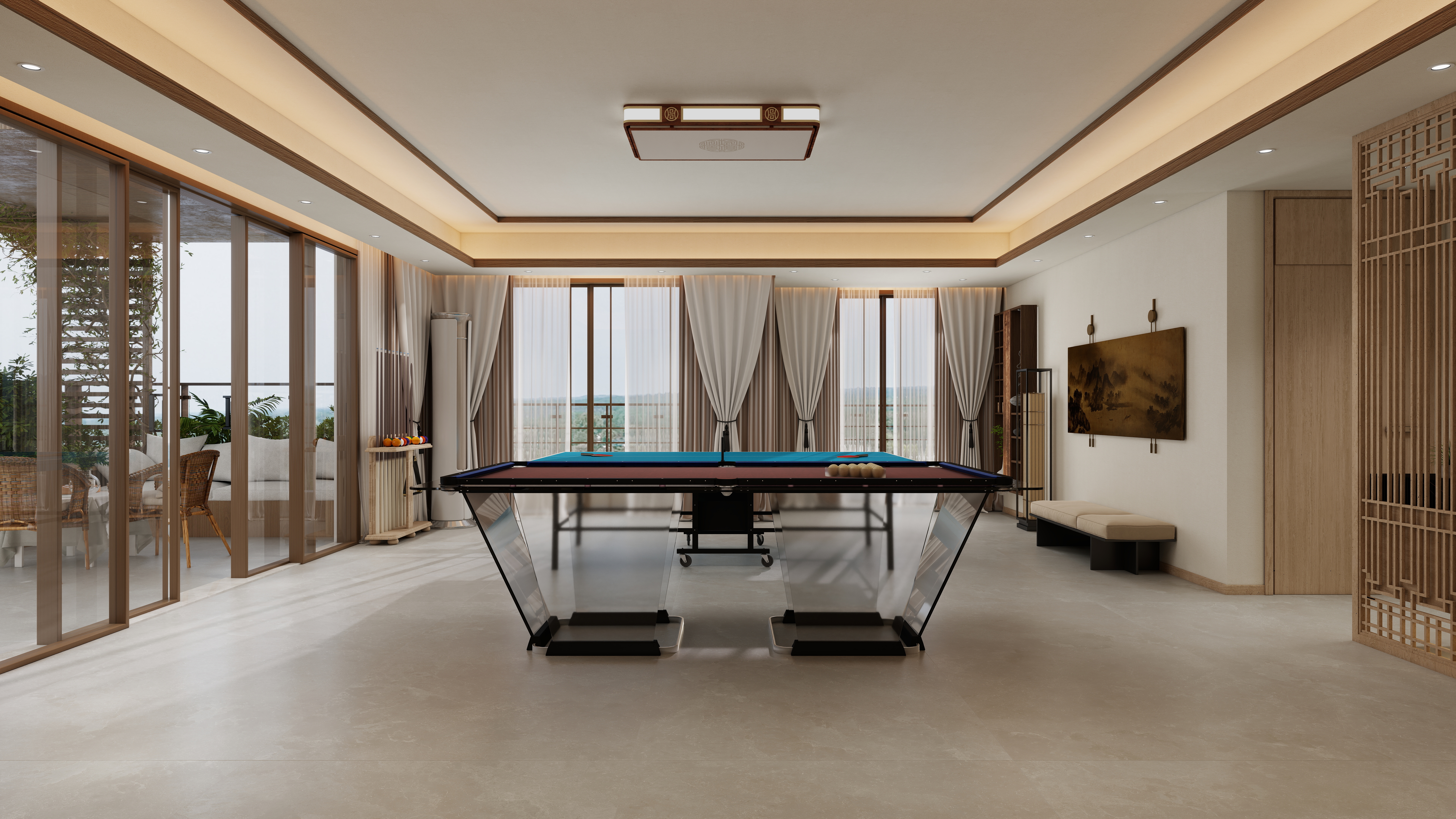 张煜强煜境设计-537平米简约宋氏中式自建别墅三层健身房装修效果图第3张