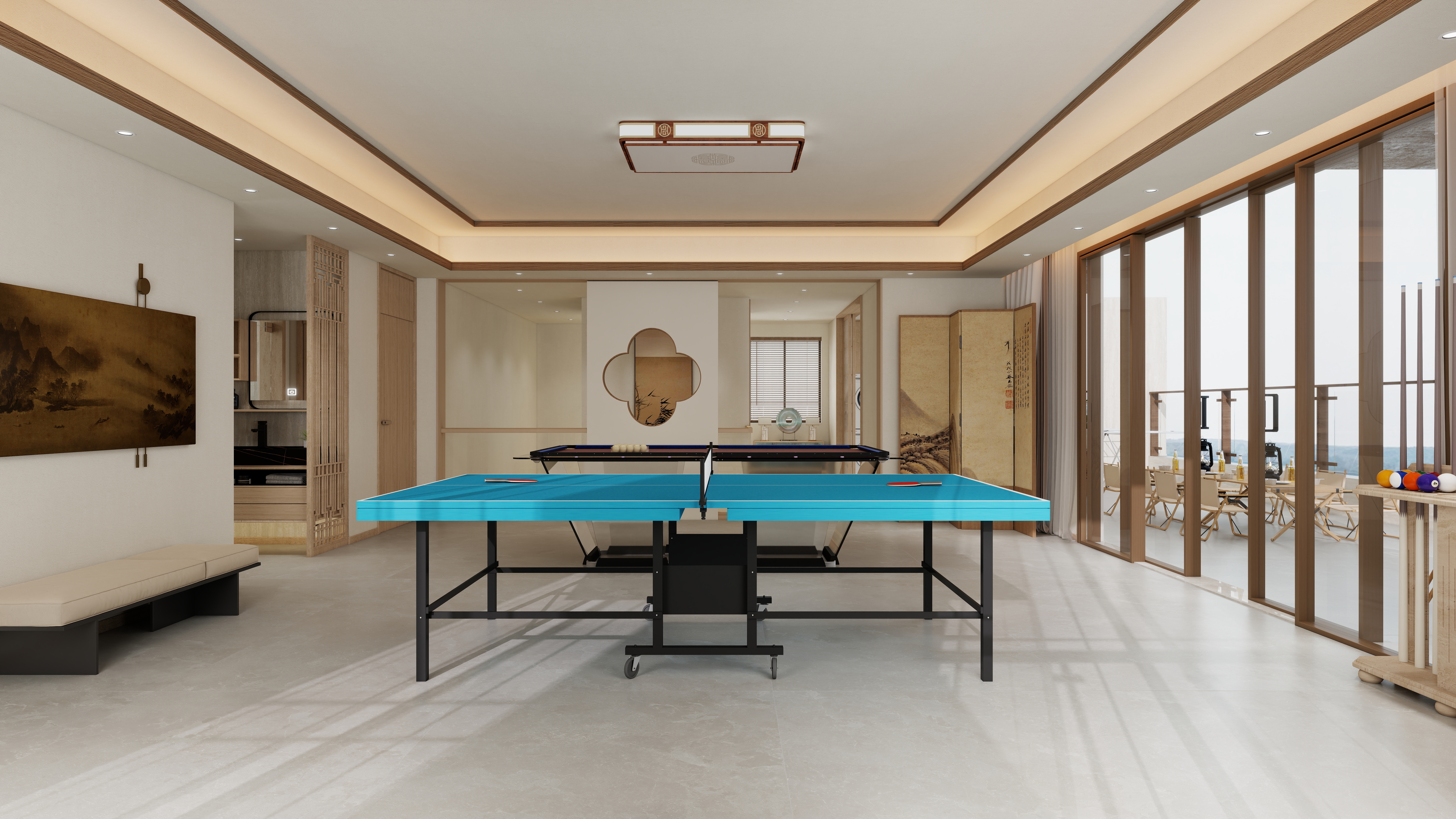 张煜强煜境设计-537平米简约宋氏中式自建别墅三层健身房装修效果图第4张