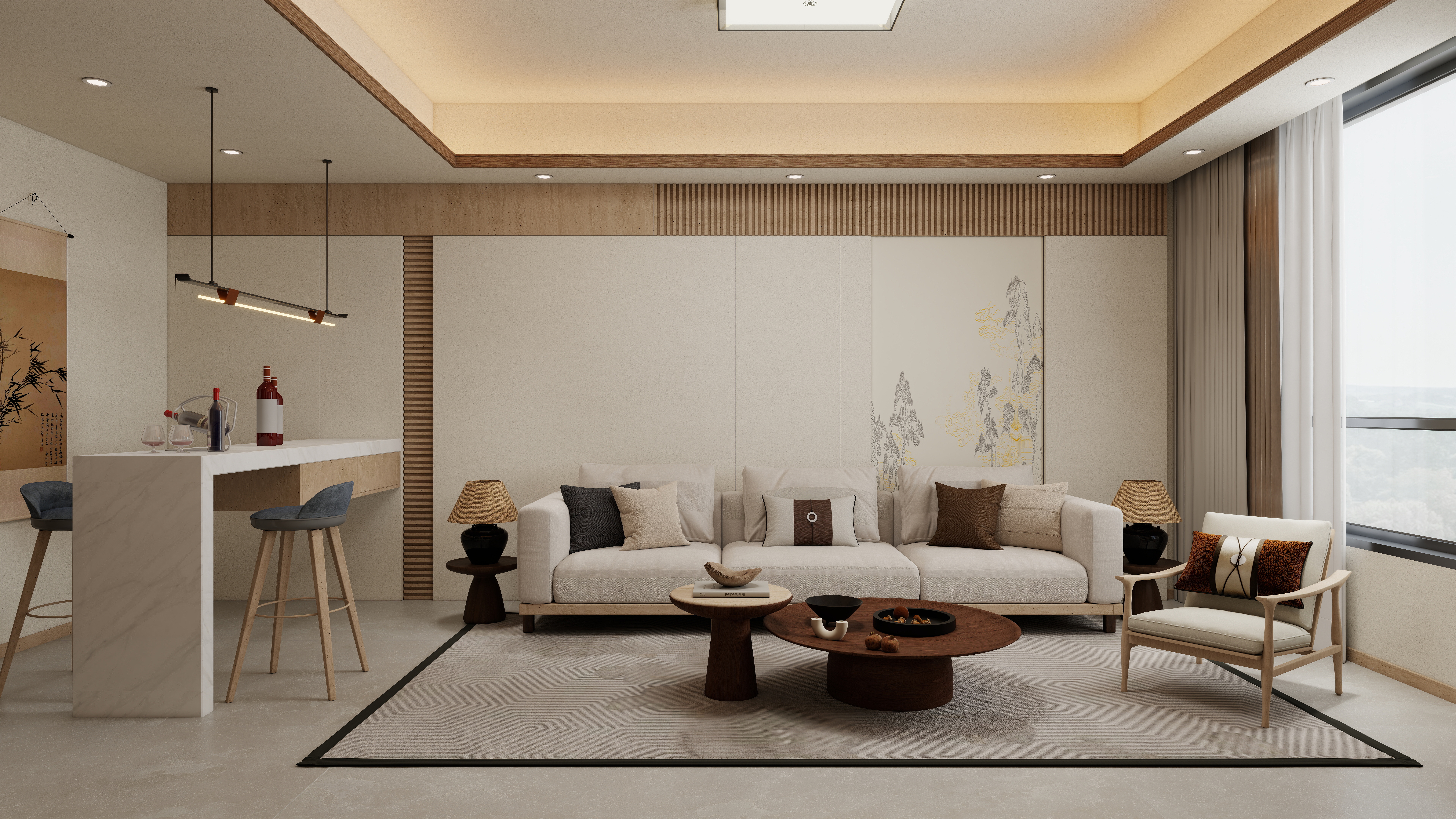 张煜强煜境设计-537平米简约宋氏中式自建别墅三层影视间装修效果图第3张