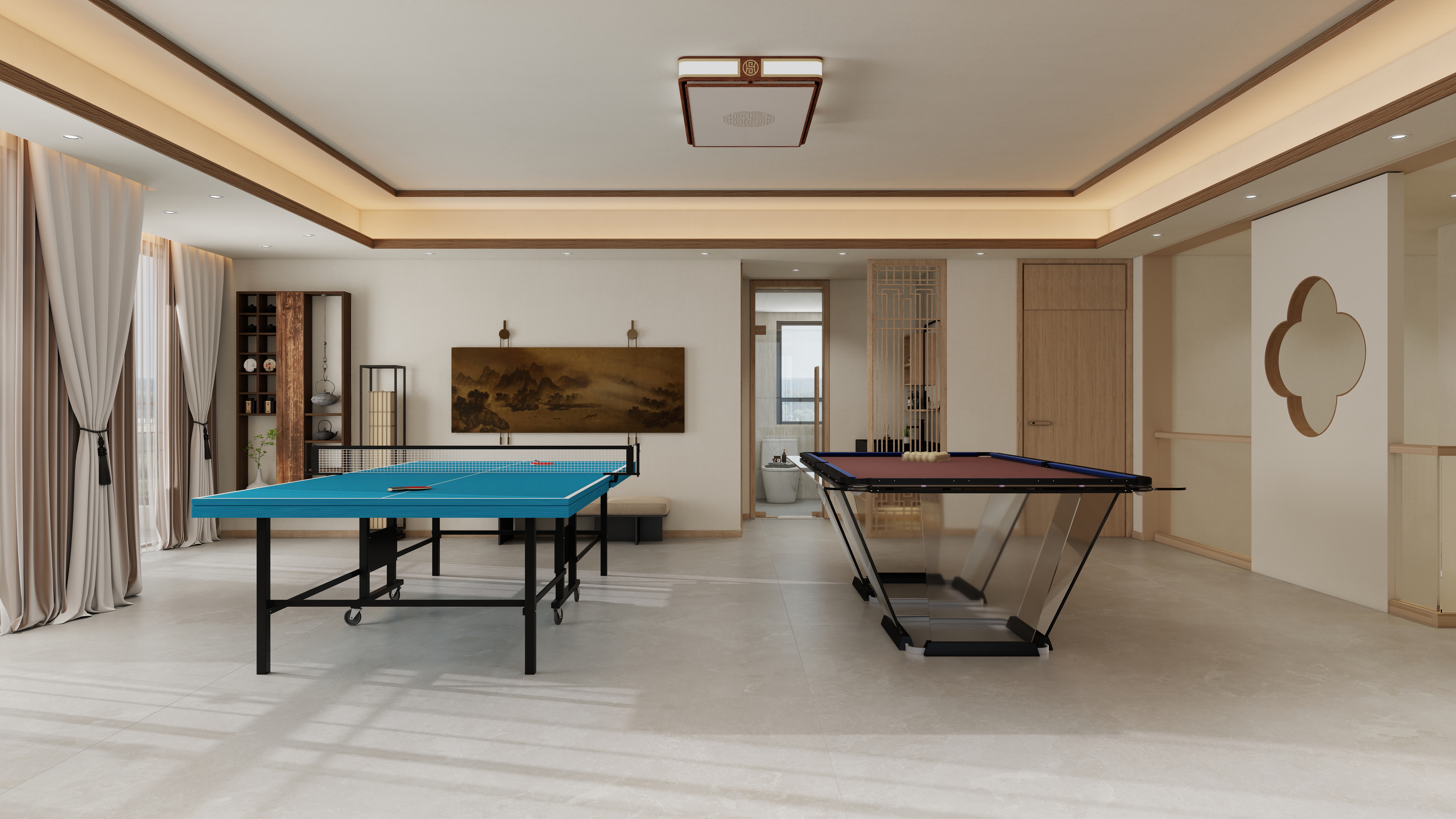 张煜强煜境设计-537平米简约宋氏中式自建别墅三层健身房装修效果图第1张