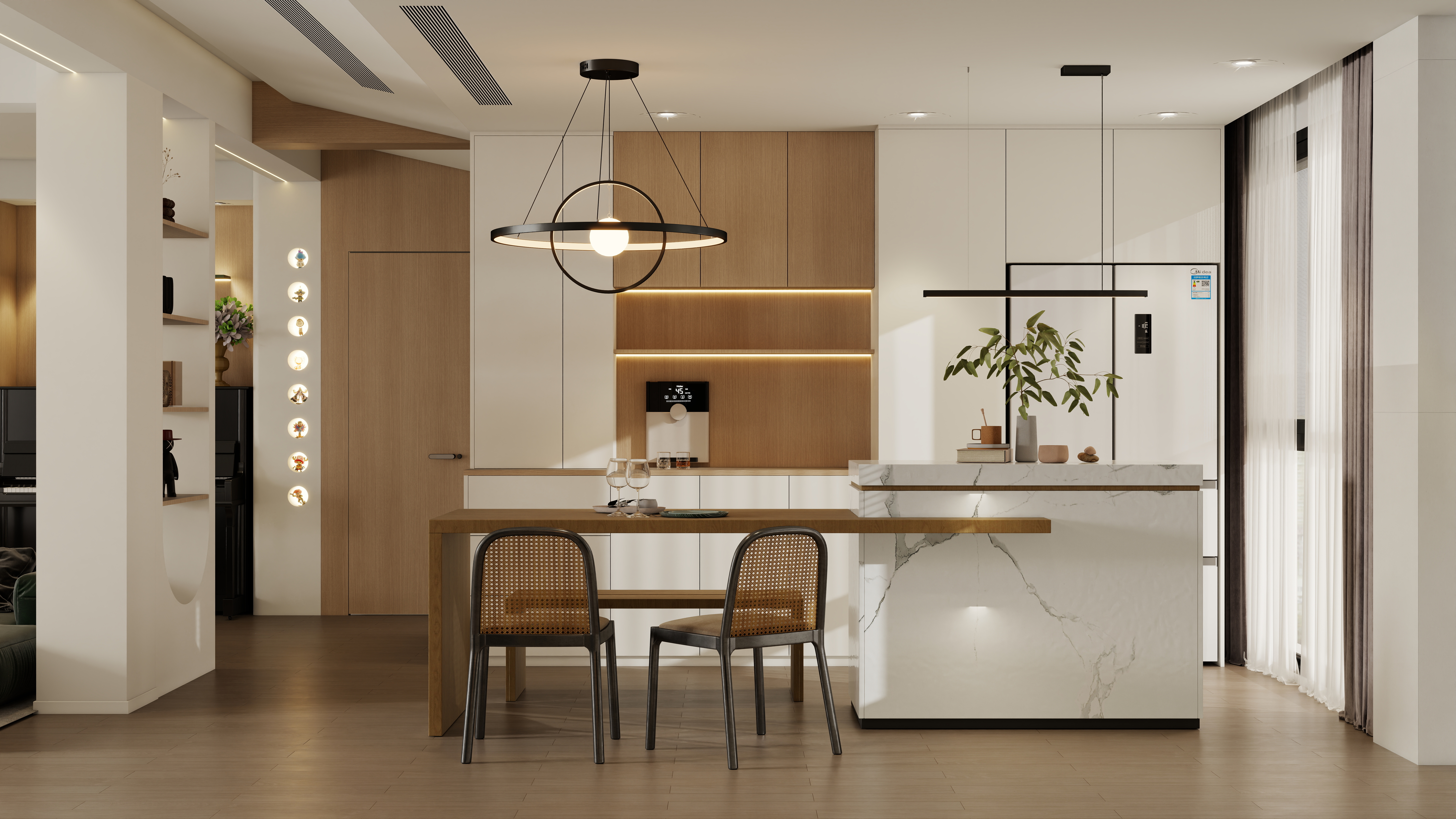 设计师珂源-凤凰花园-3期原木奶油127㎡2室一层客餐厅装修效果图第2张