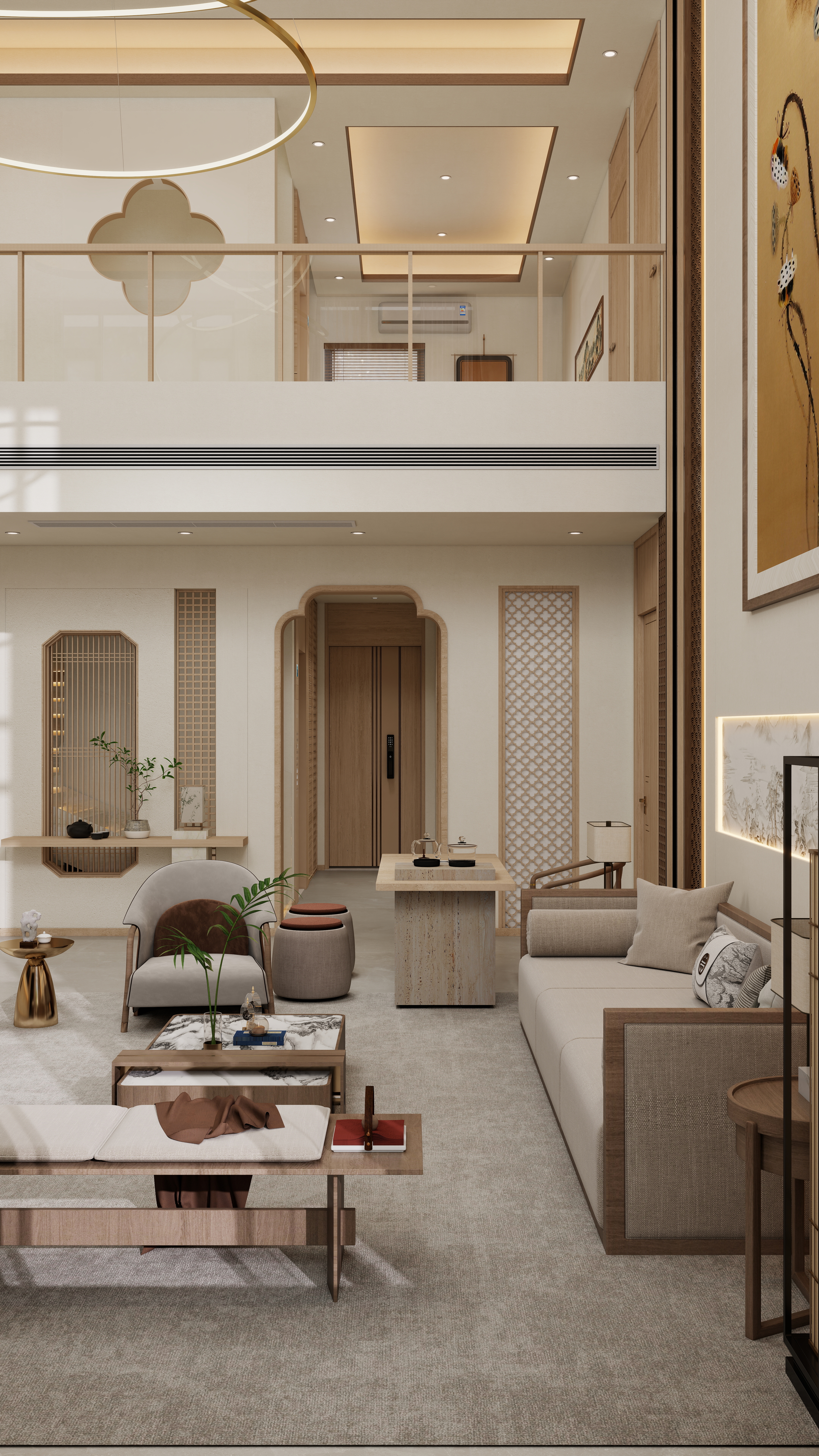 张煜强煜境设计-537平米简约宋氏中式自建别墅一层客餐厅装修效果图第2张