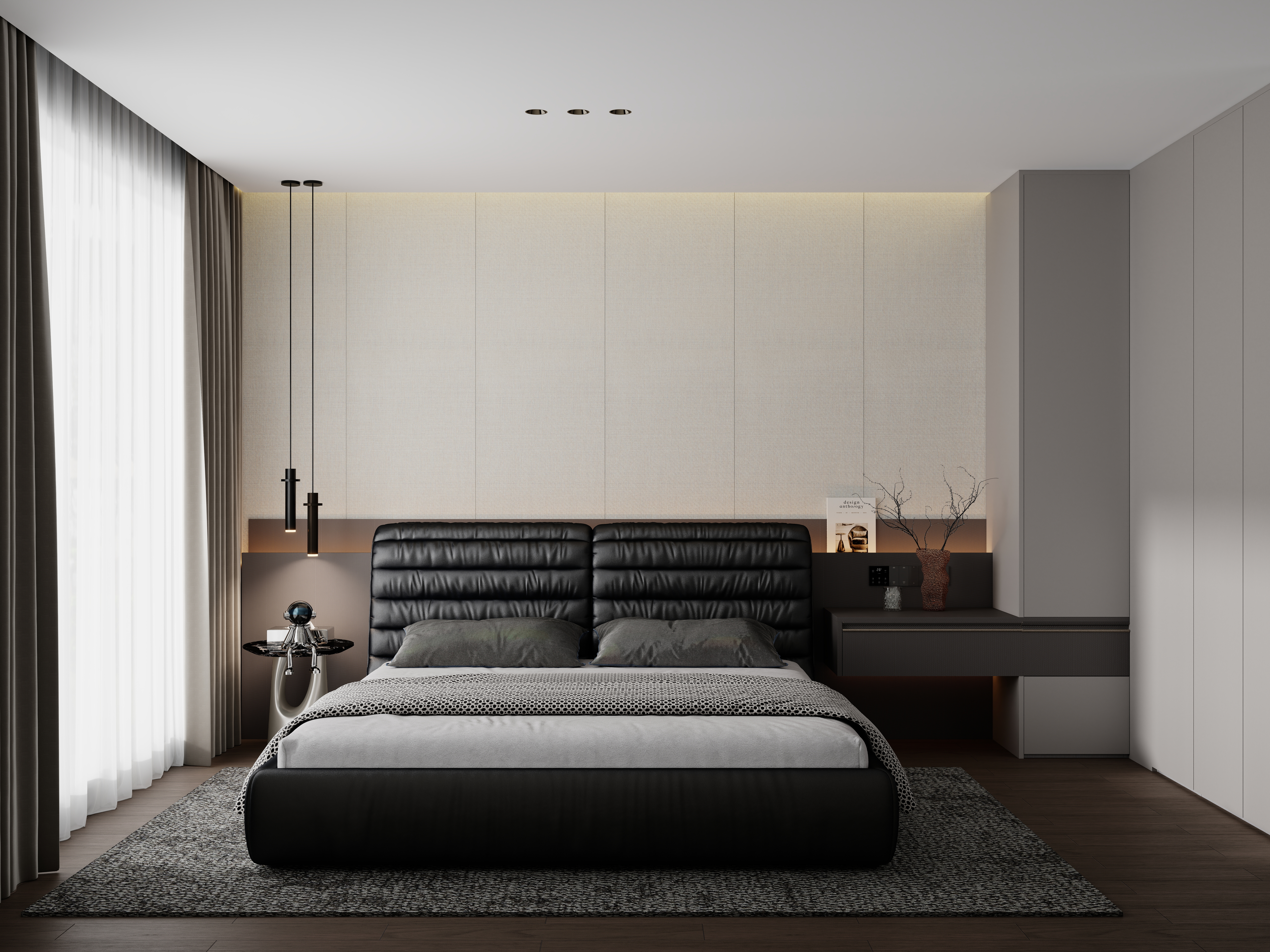 点点设计.-黑白极简·暗调浪漫一层次卧装修效果图第3张
