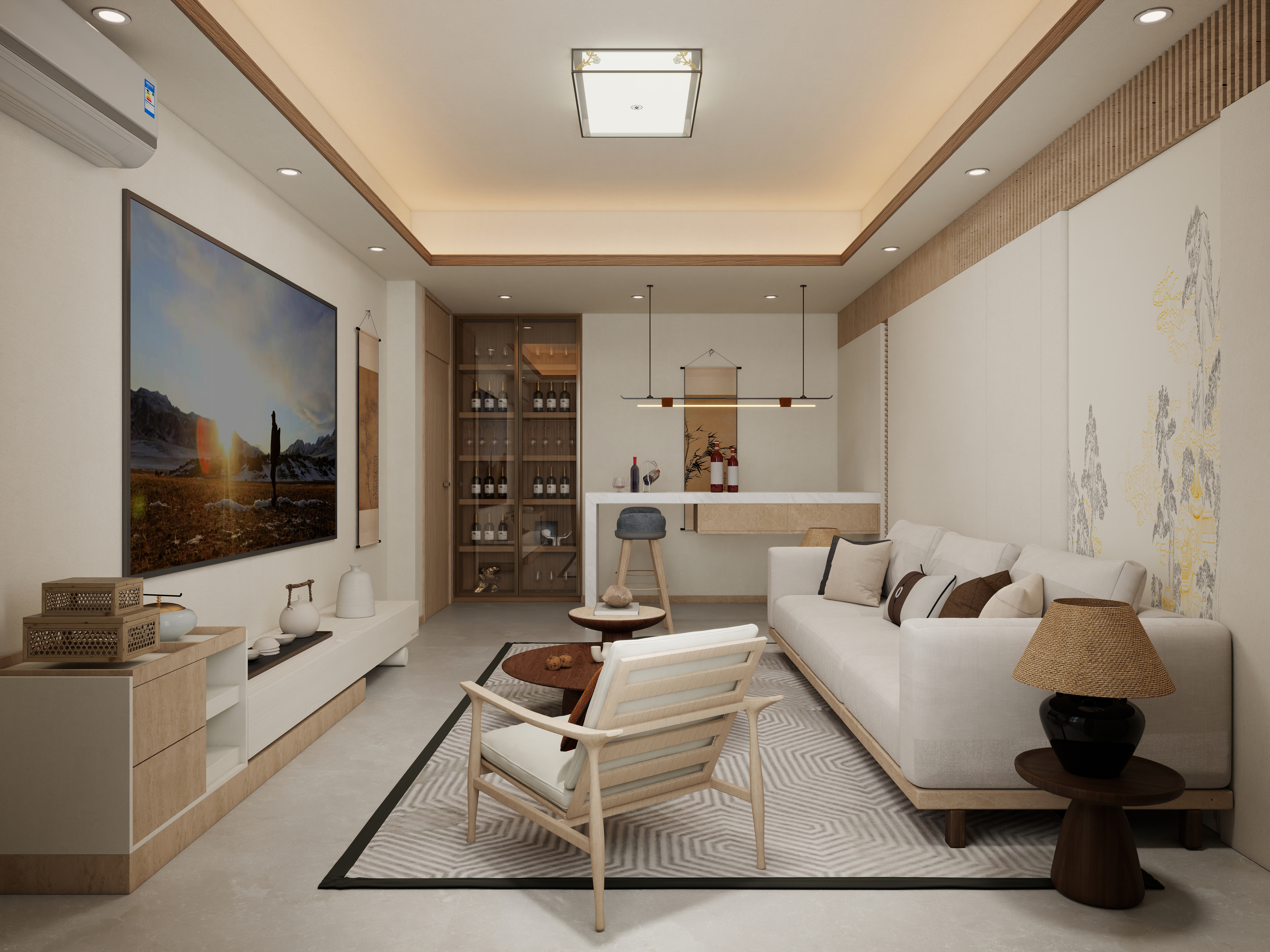 张煜强煜境设计-537平米简约宋氏中式自建别墅三层影视间装修效果图第2张