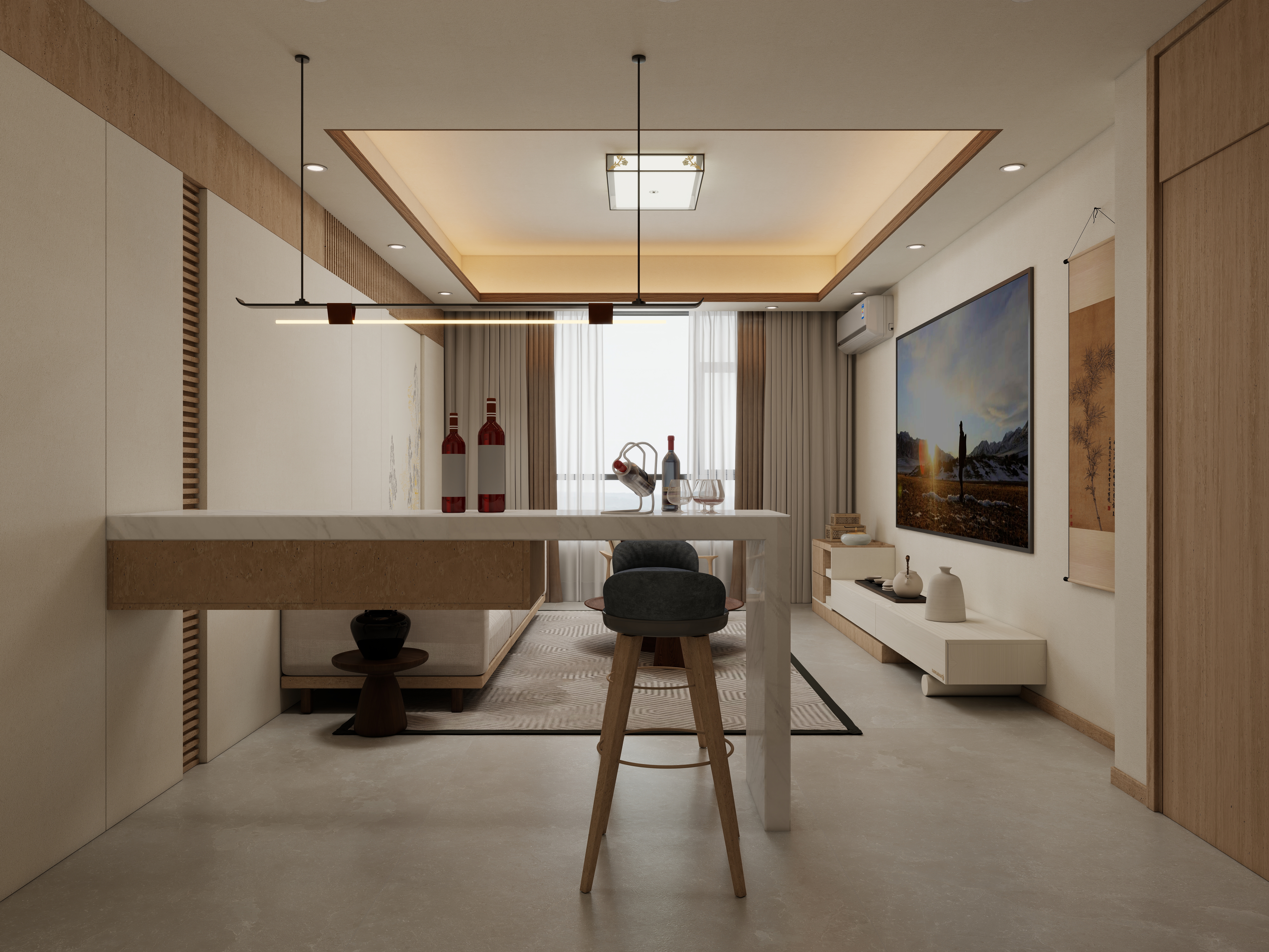 张煜强煜境设计-537平米简约宋氏中式自建别墅三层影视间装修效果图第1张