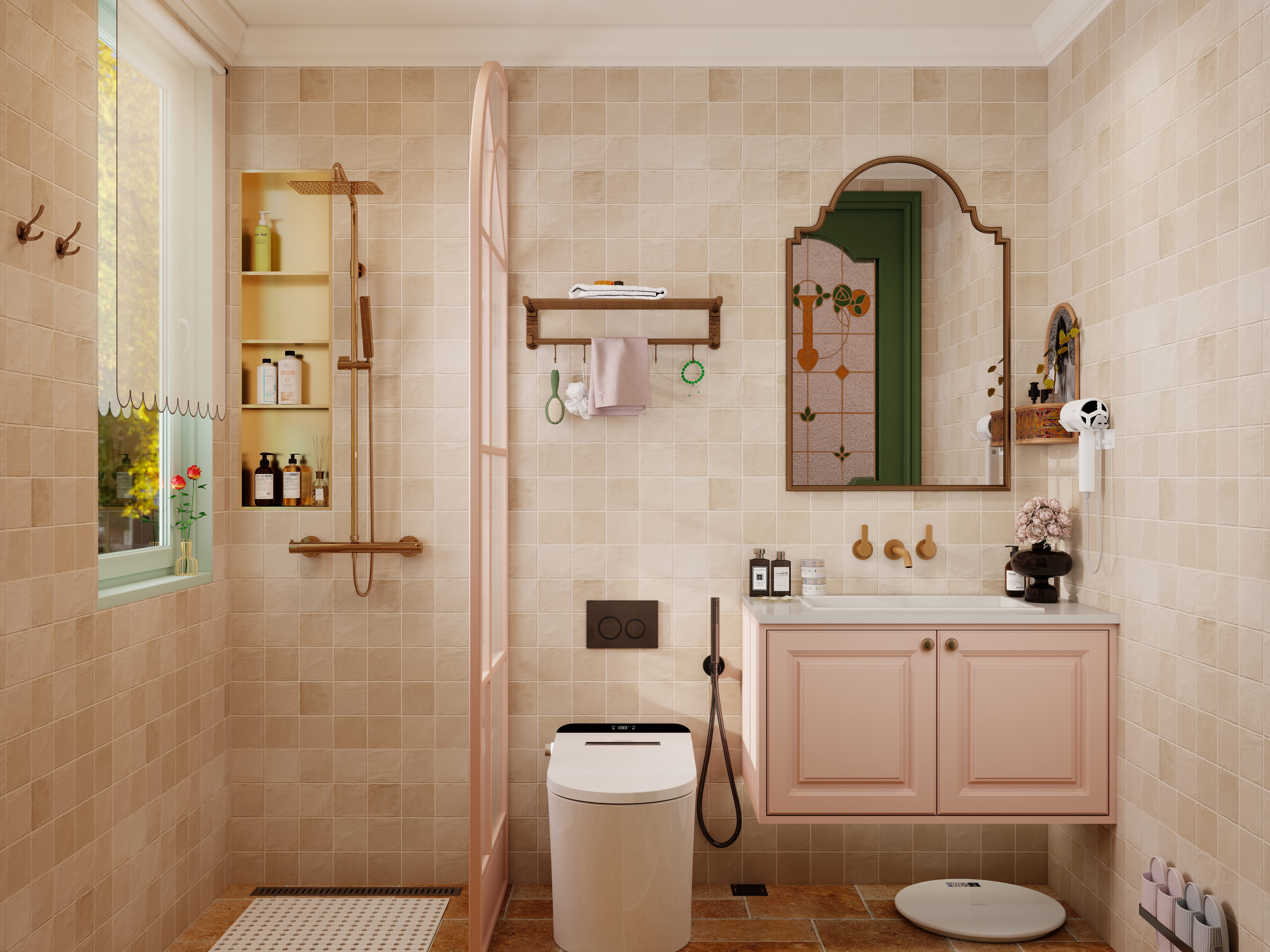 点点设计.-一人居·粉绿复古一层卫生间装修效果图第5张