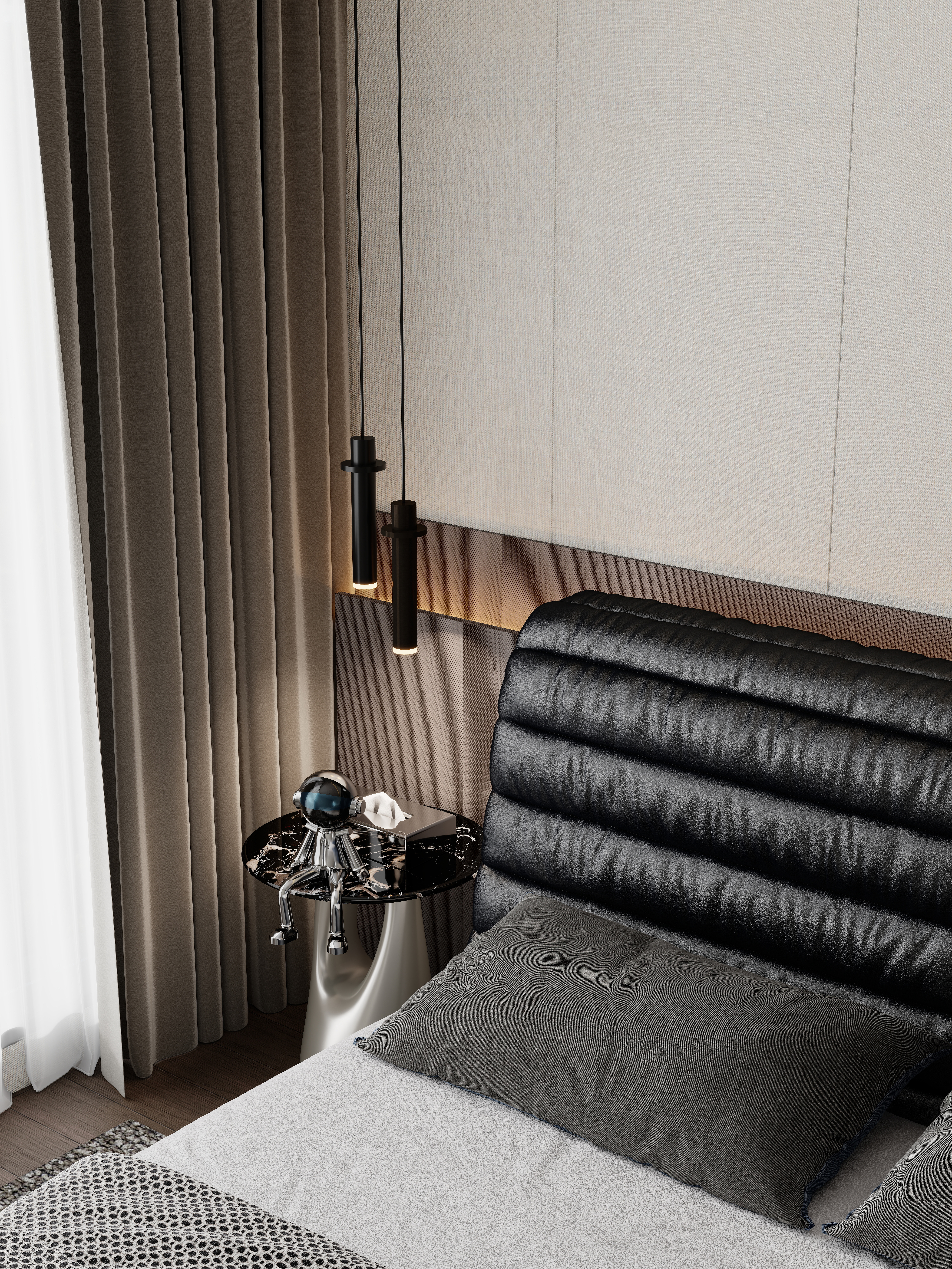 点点设计.-黑白极简·暗调浪漫一层次卧装修效果图第2张