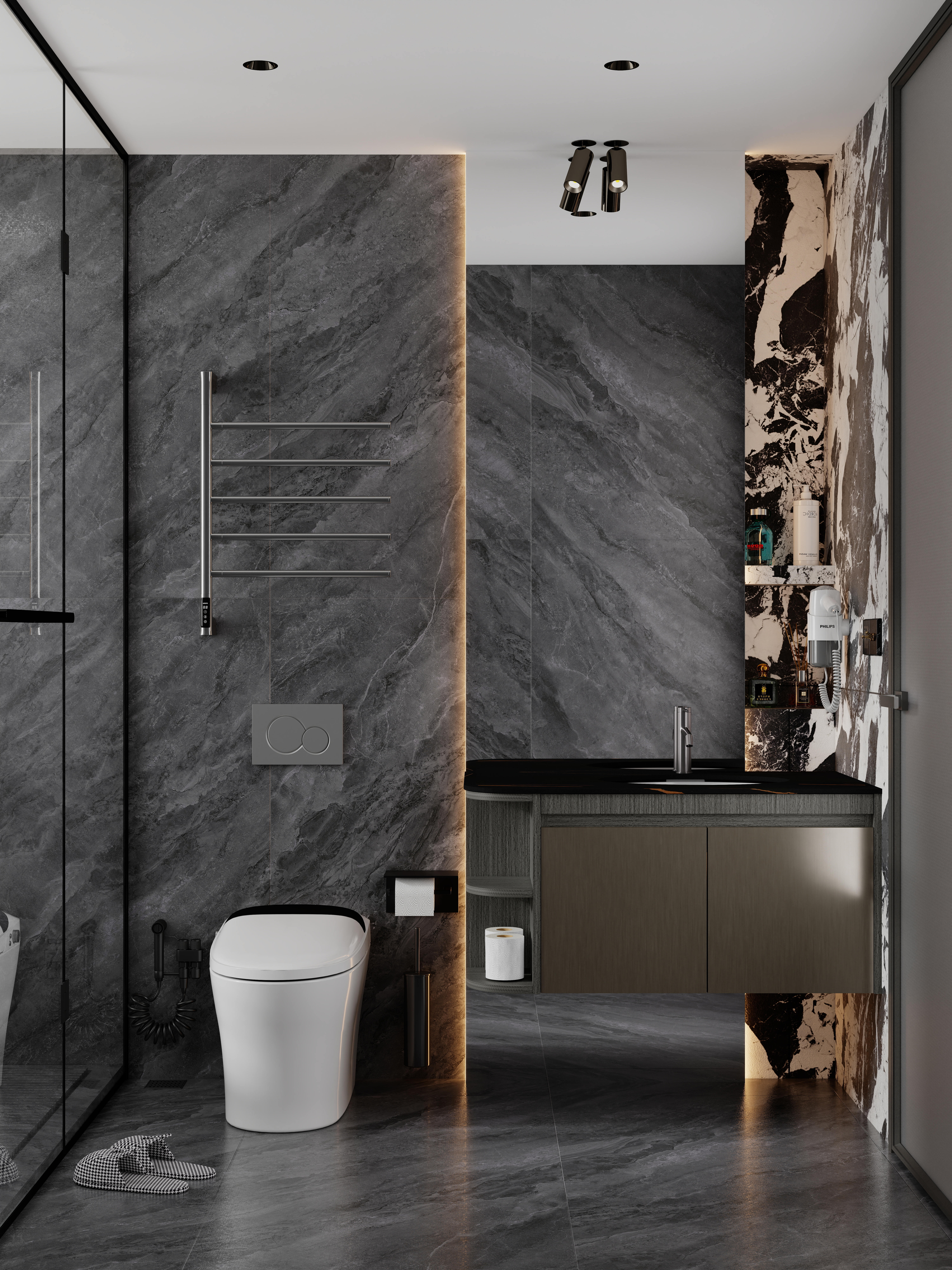 点点设计.-黑白极简·暗调浪漫一层主卫装修效果图第2张