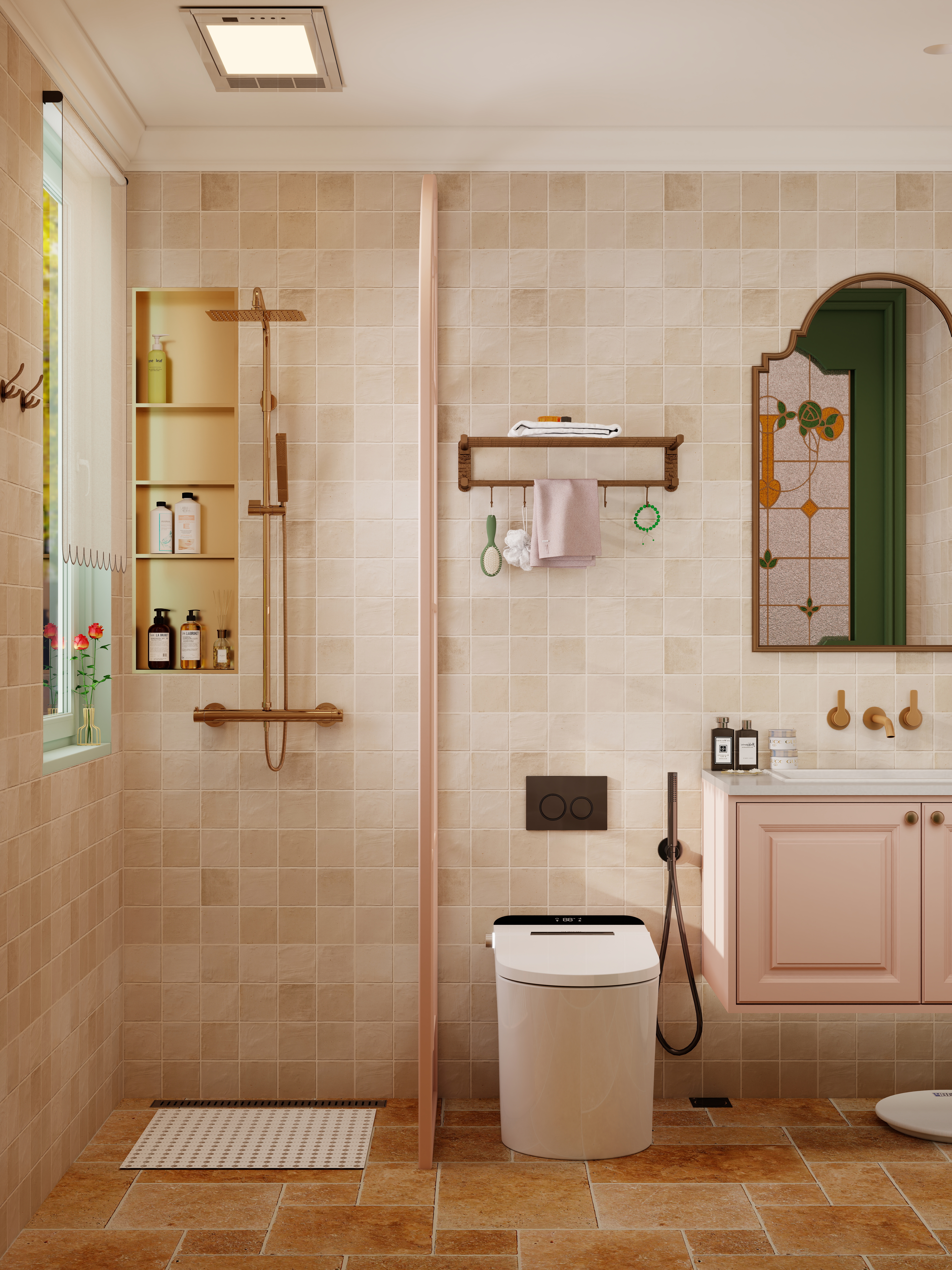 点点设计.-一人居·粉绿复古一层卫生间装修效果图第2张