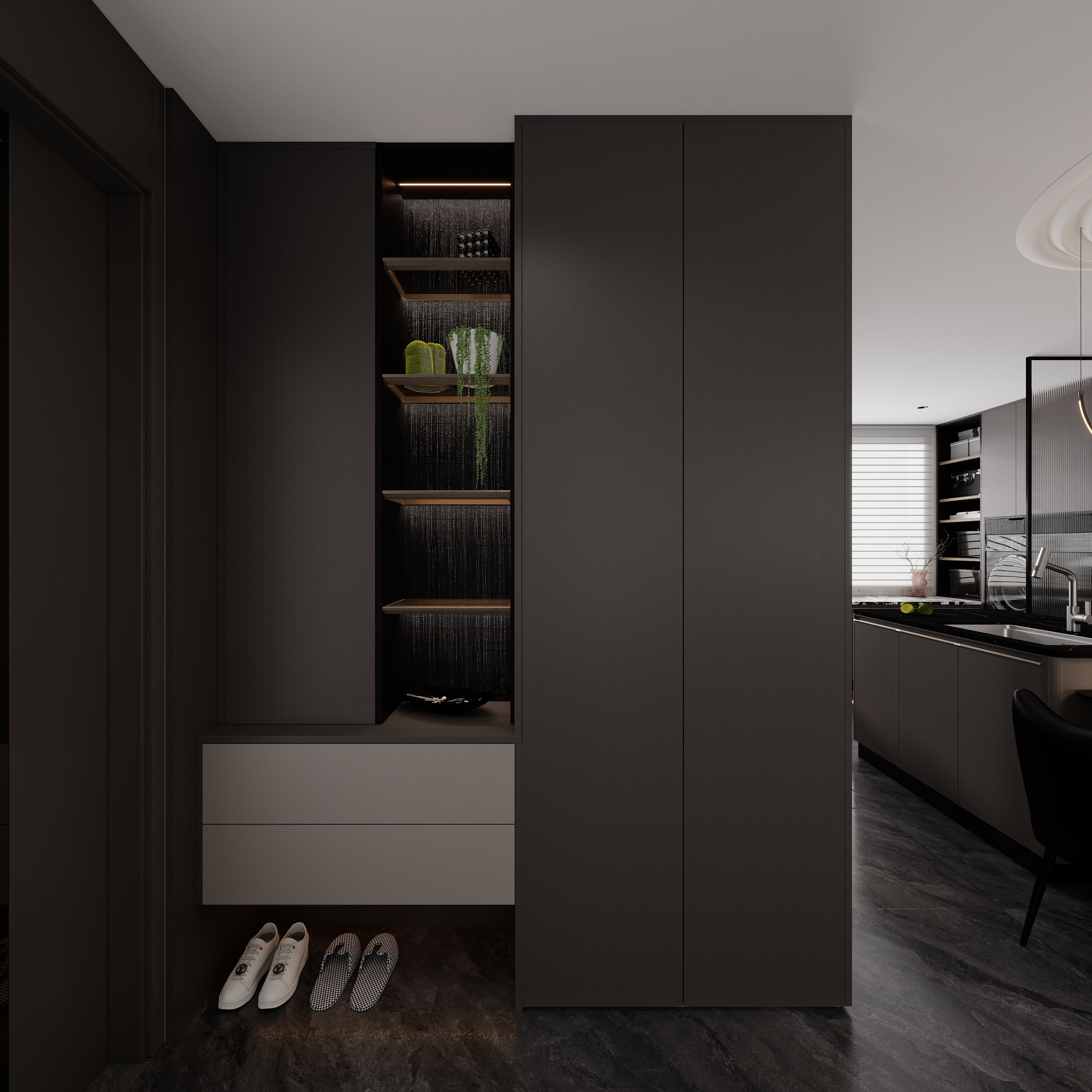 点点设计.-黑白极简·暗调浪漫一层门厅装修效果图第4张