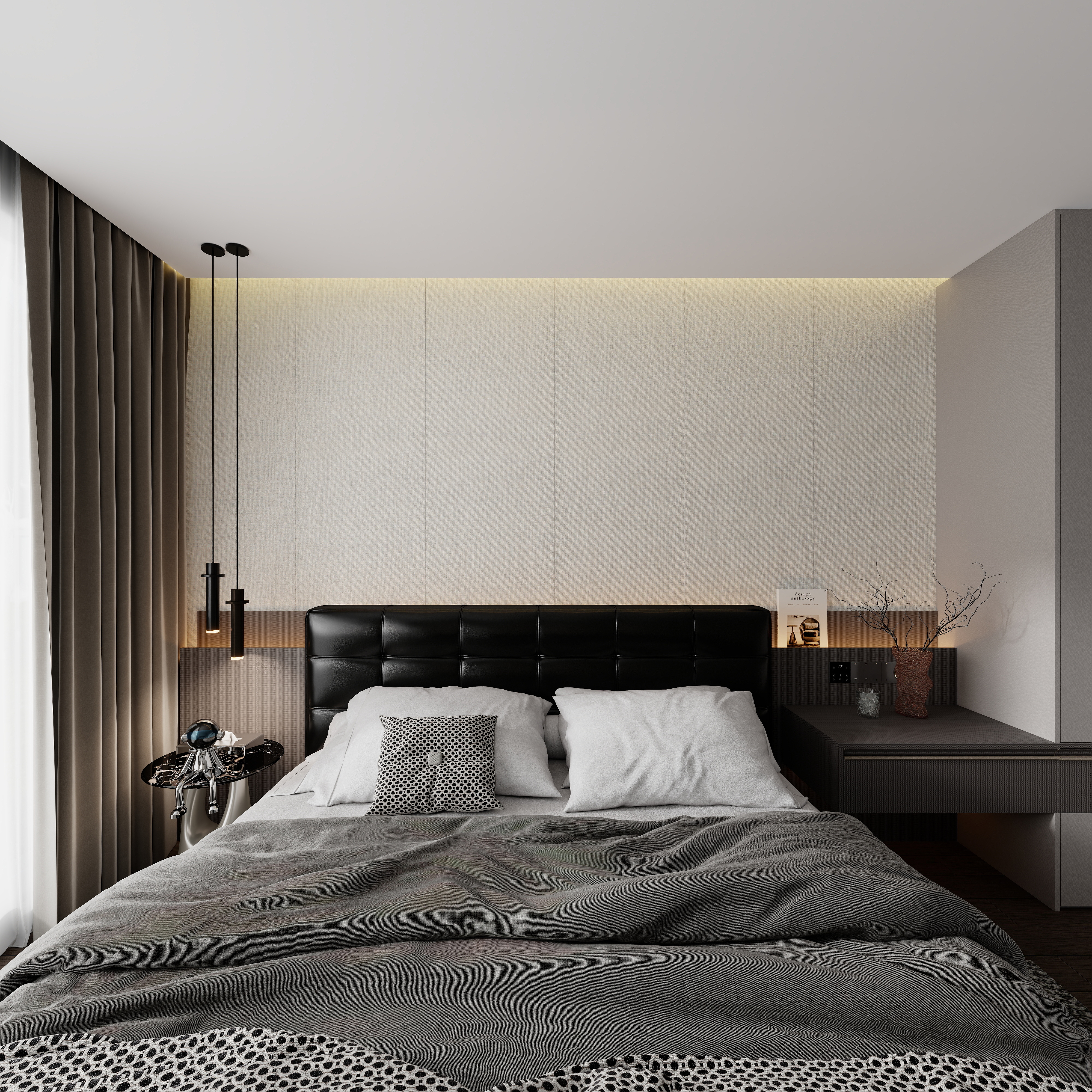 点点设计.-黑白极简·暗调浪漫一层次卧装修效果图第5张