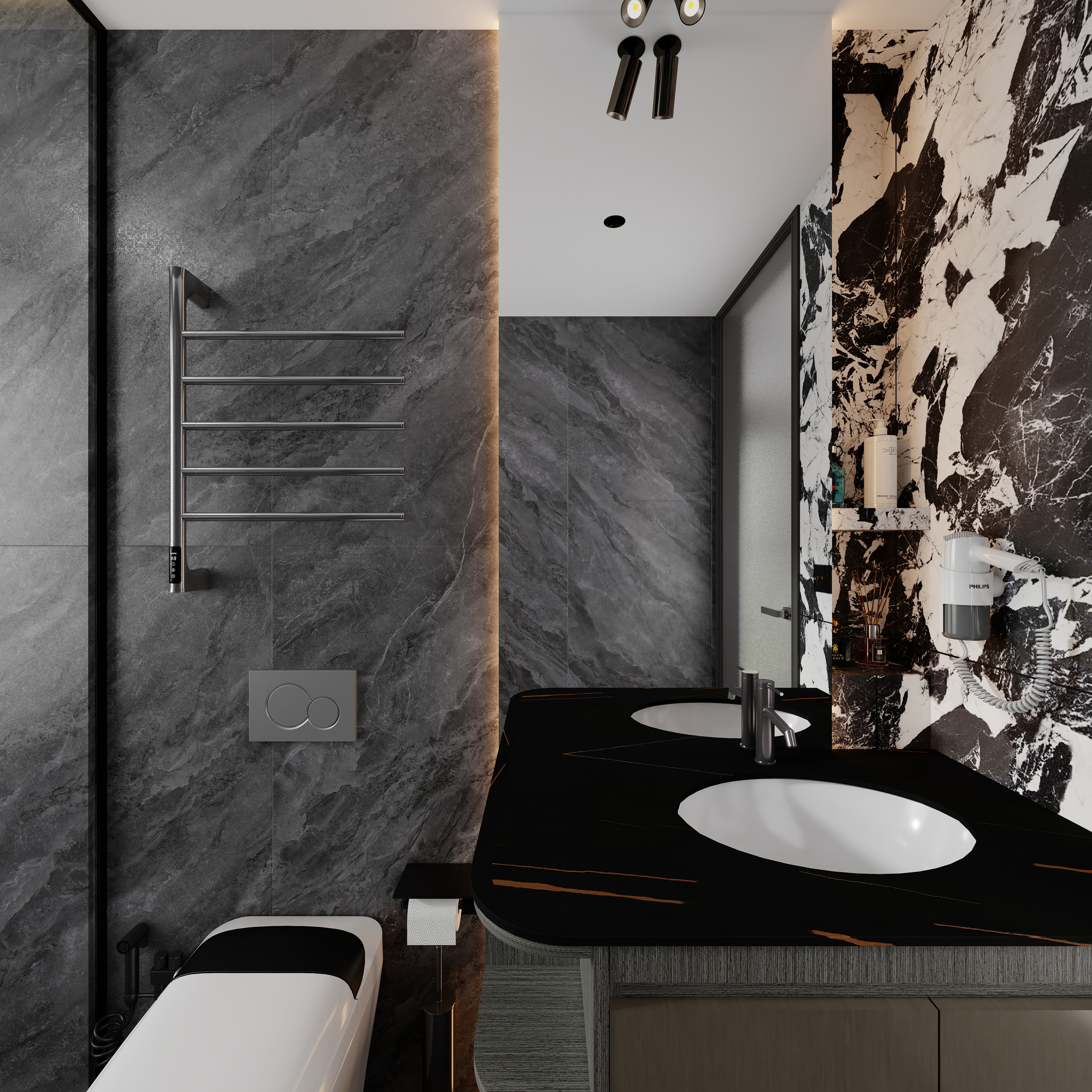 点点设计.-黑白极简·暗调浪漫一层主卫装修效果图第3张