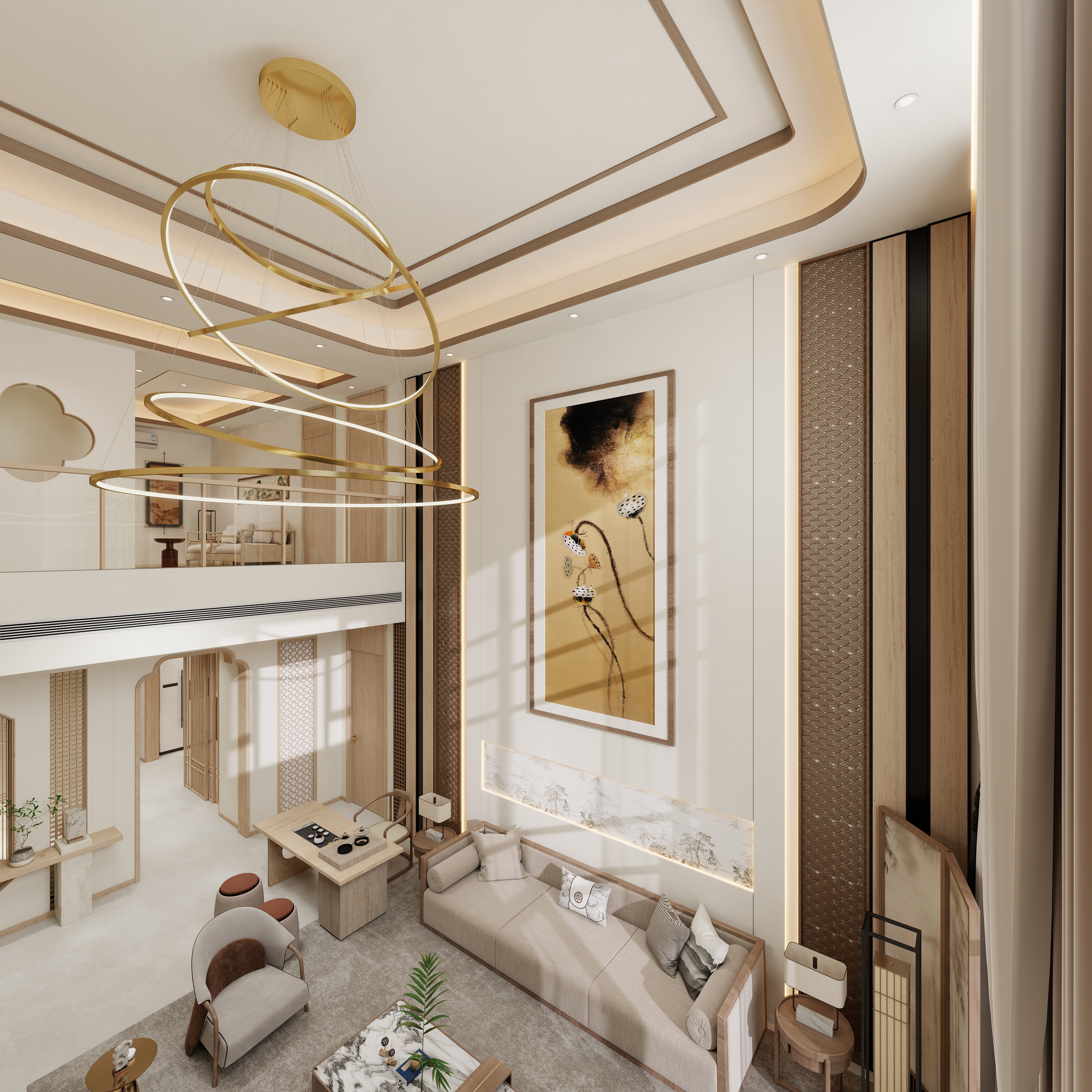 张煜强煜境设计-537平米简约宋氏中式自建别墅二层客餐厅装修效果图第5张