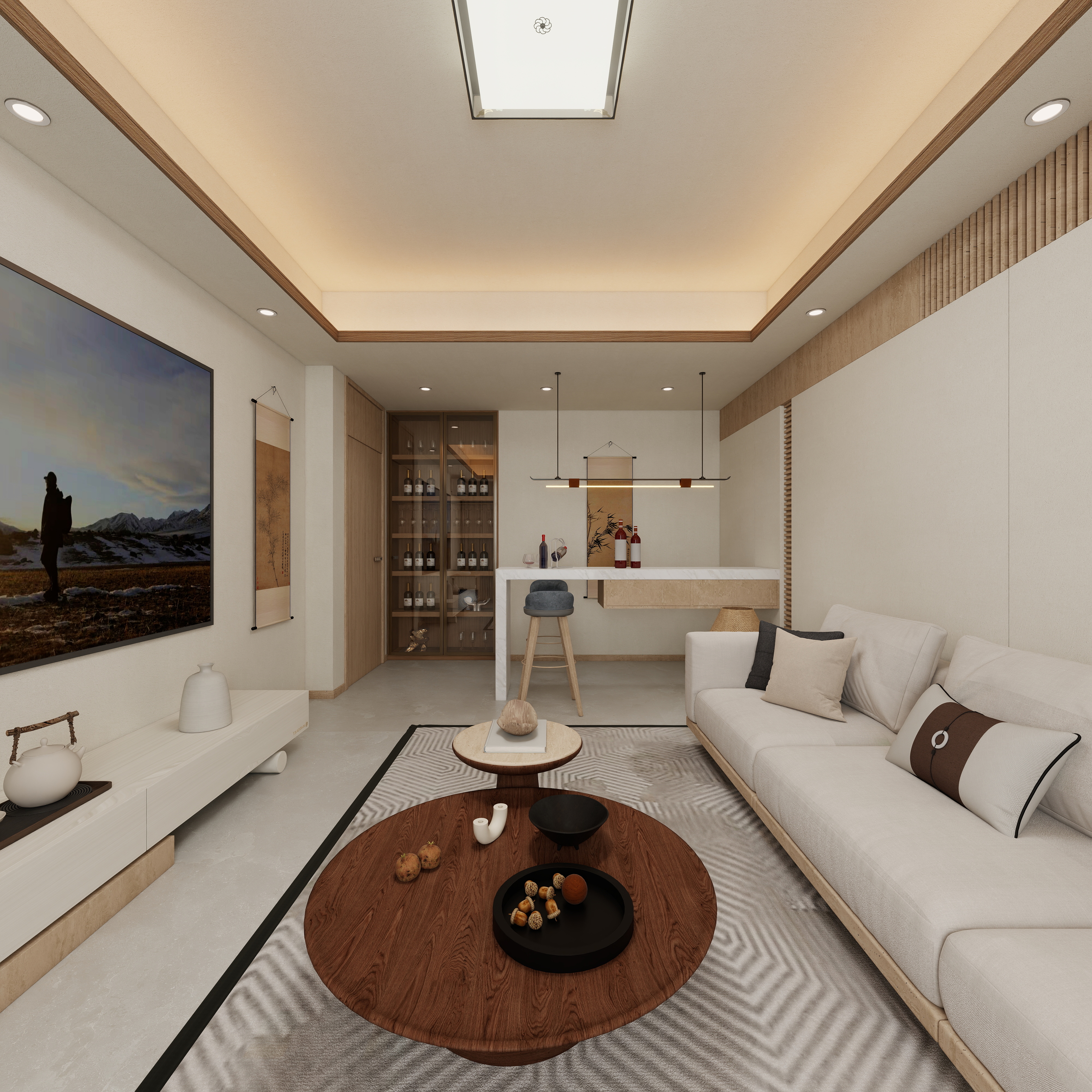 张煜强煜境设计-537平米简约宋氏中式自建别墅三层影视间装修效果图第5张