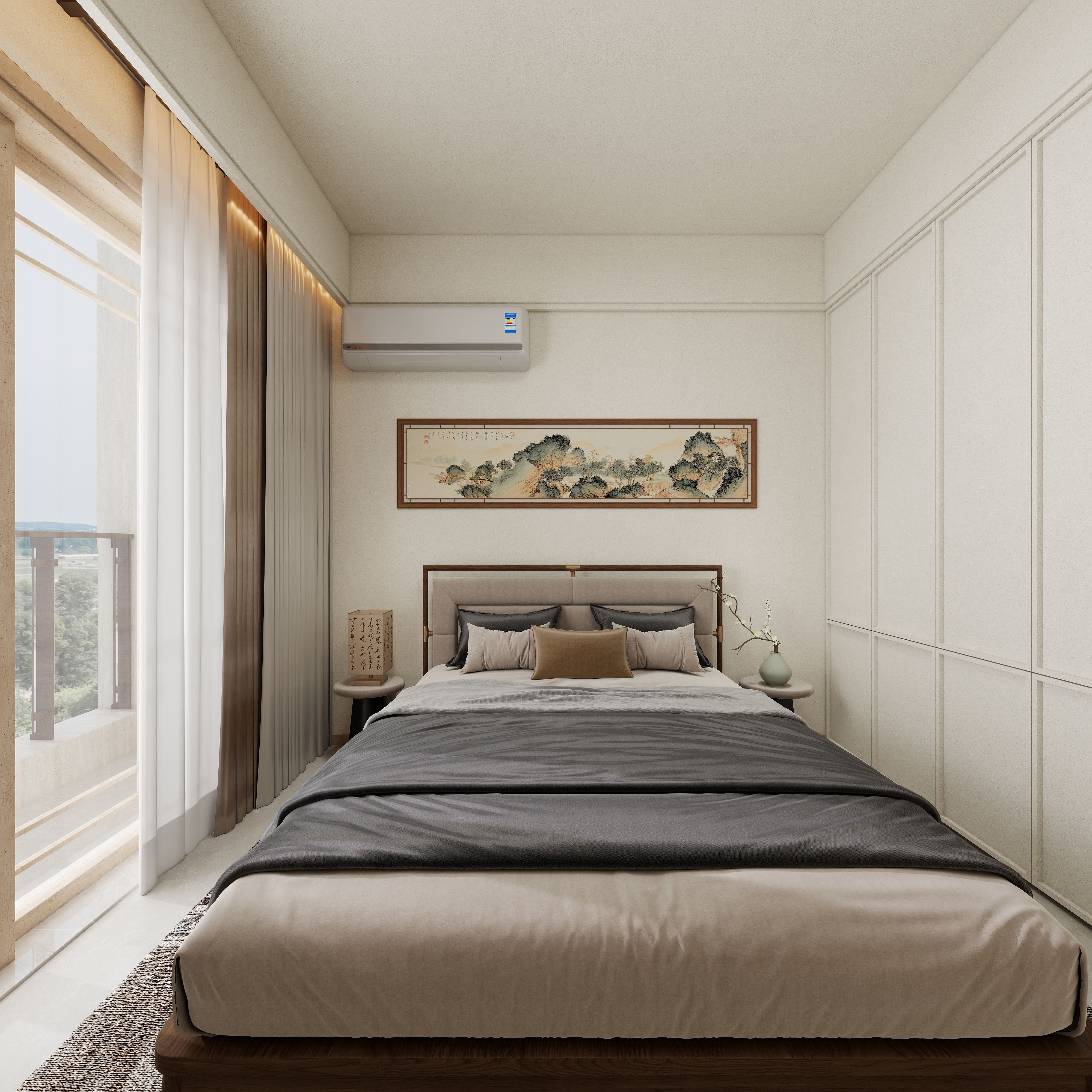 张煜强煜境设计-537平米简约宋氏中式自建别墅三层卧室装修效果图第3张