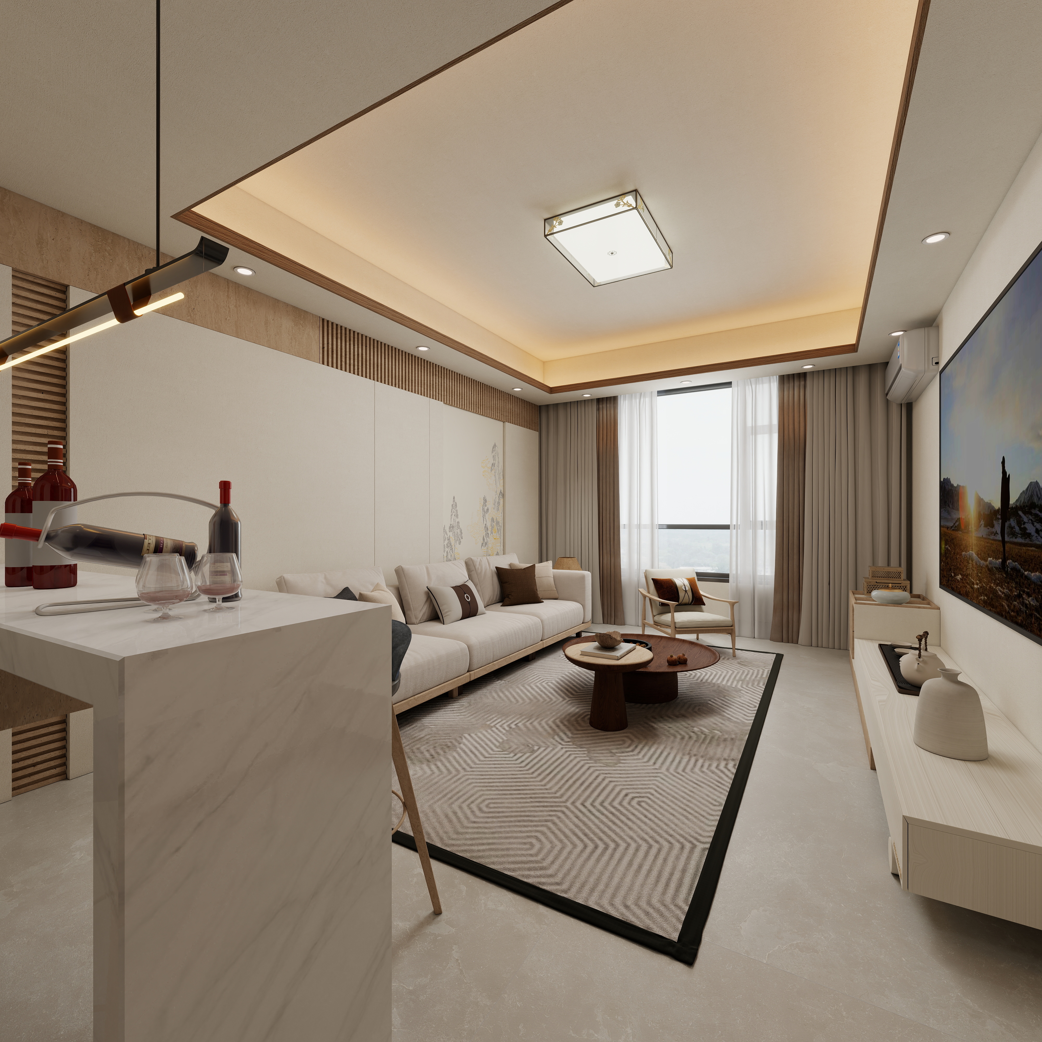 张煜强煜境设计-537平米简约宋氏中式自建别墅三层影视间装修效果图第4张