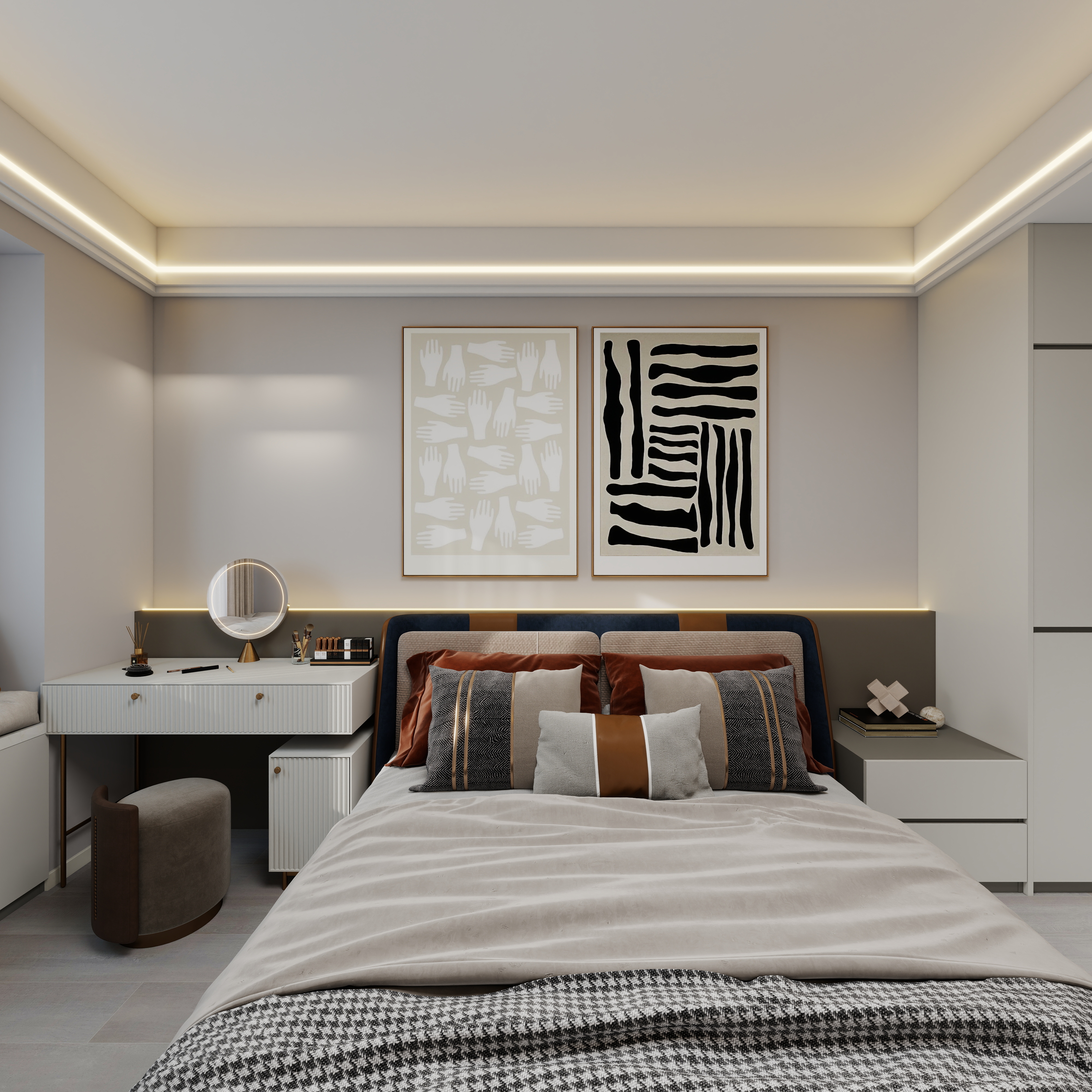 设计田工-奓山四期B区120现代轻奢一层主卧装修效果图第5张