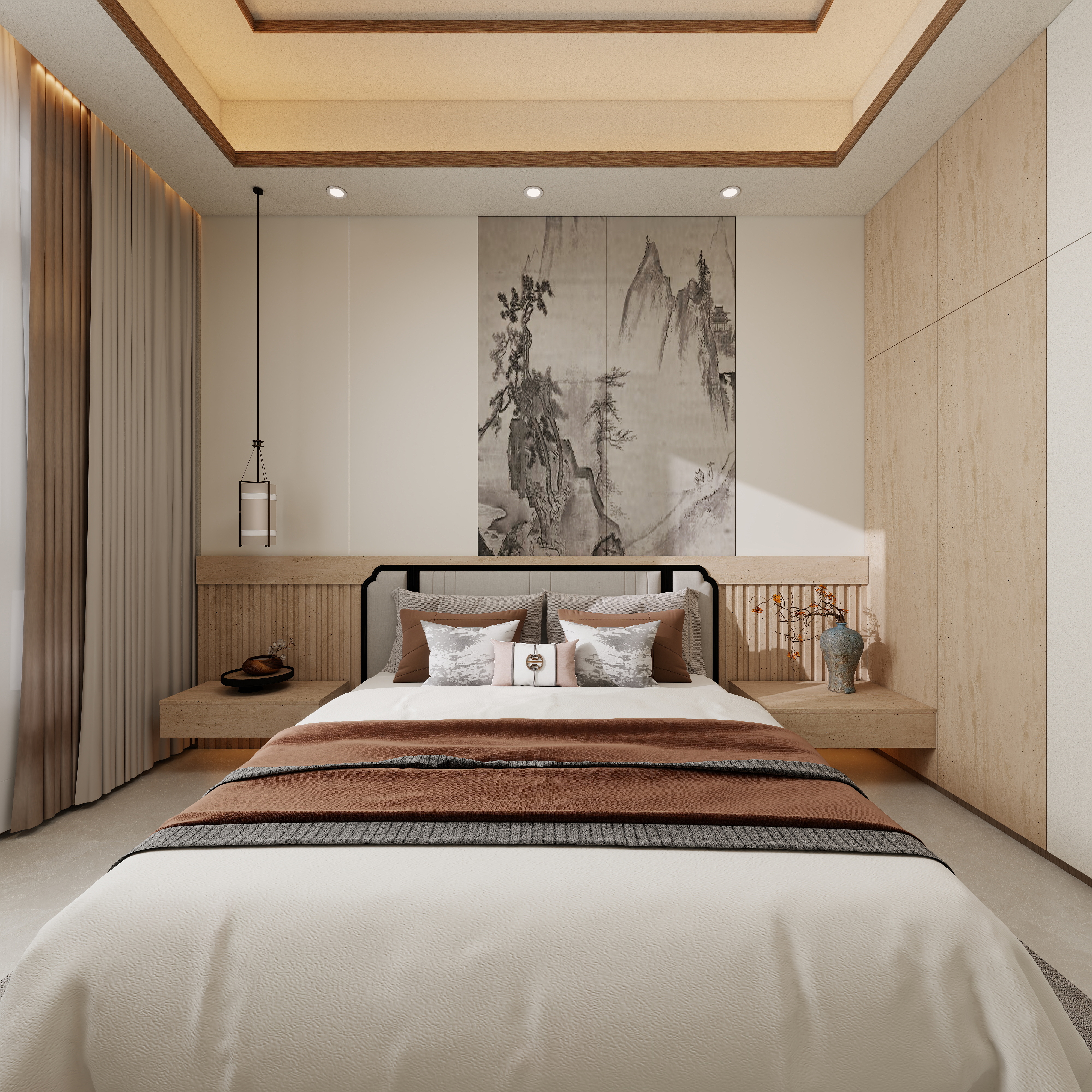 张煜强煜境设计-537平米简约宋氏中式自建别墅一层卧室装修效果图第3张