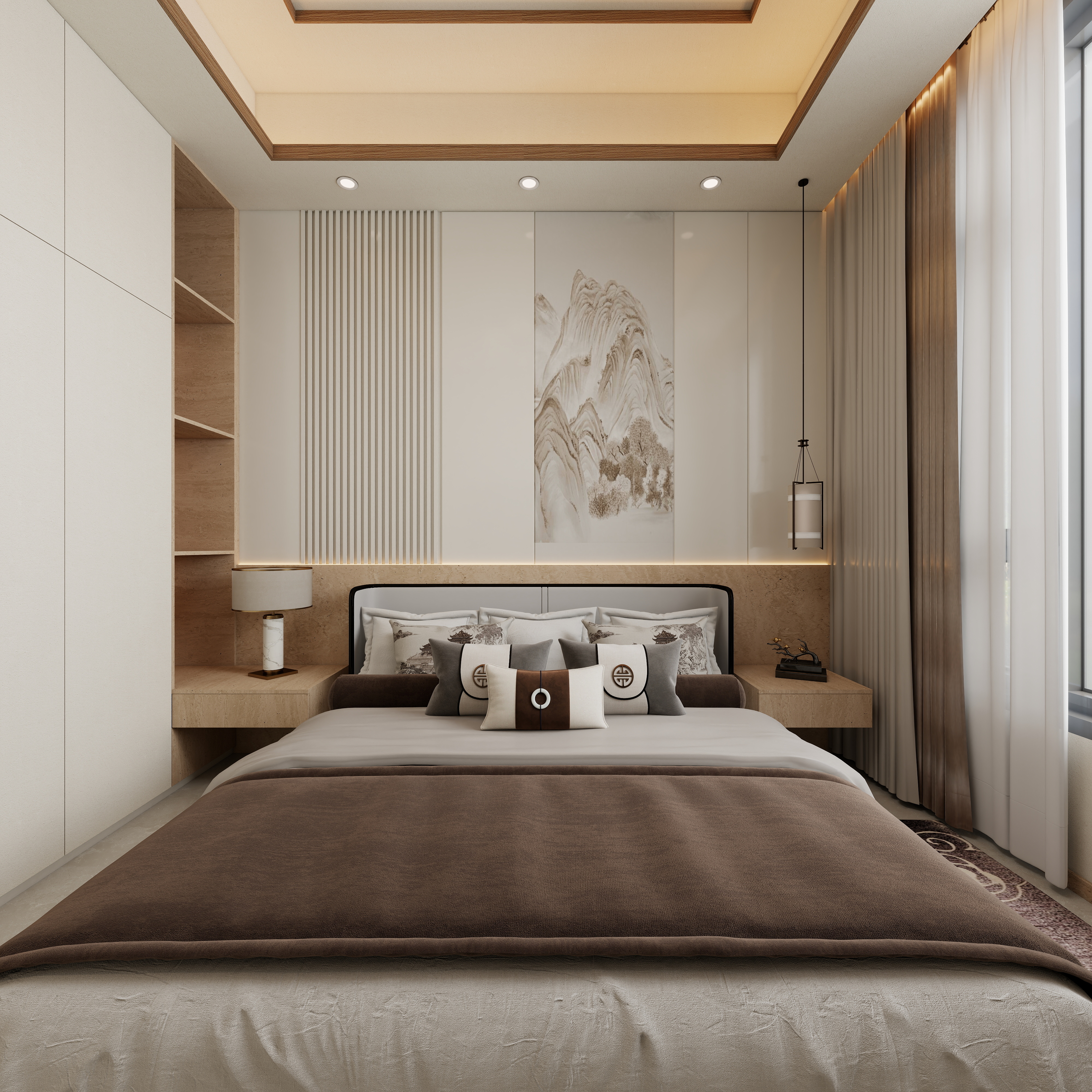 张煜强煜境设计-537平米简约宋氏中式自建别墅一层卧室装修效果图第3张