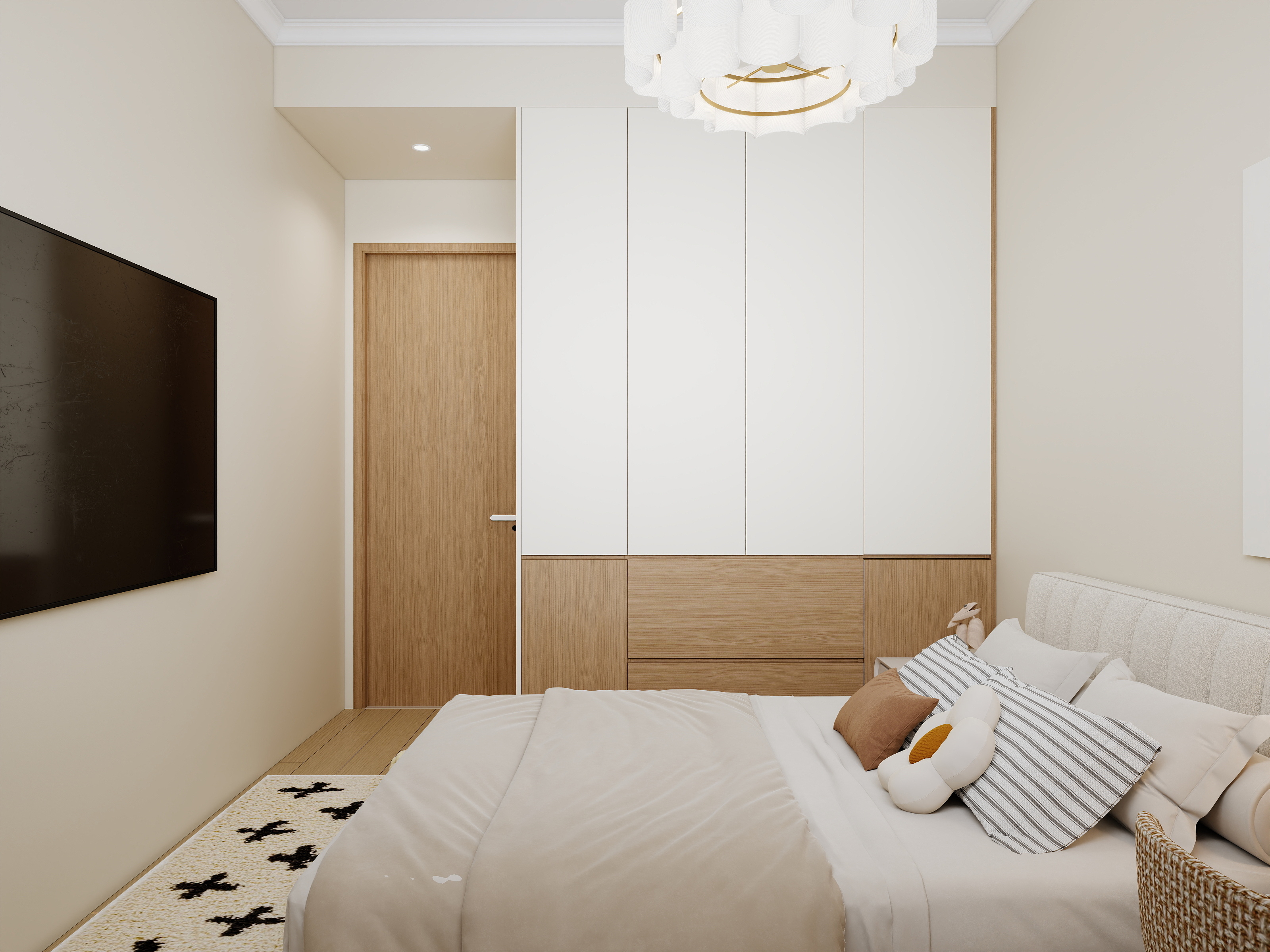 李青越-110平奶油三居室装修效果图