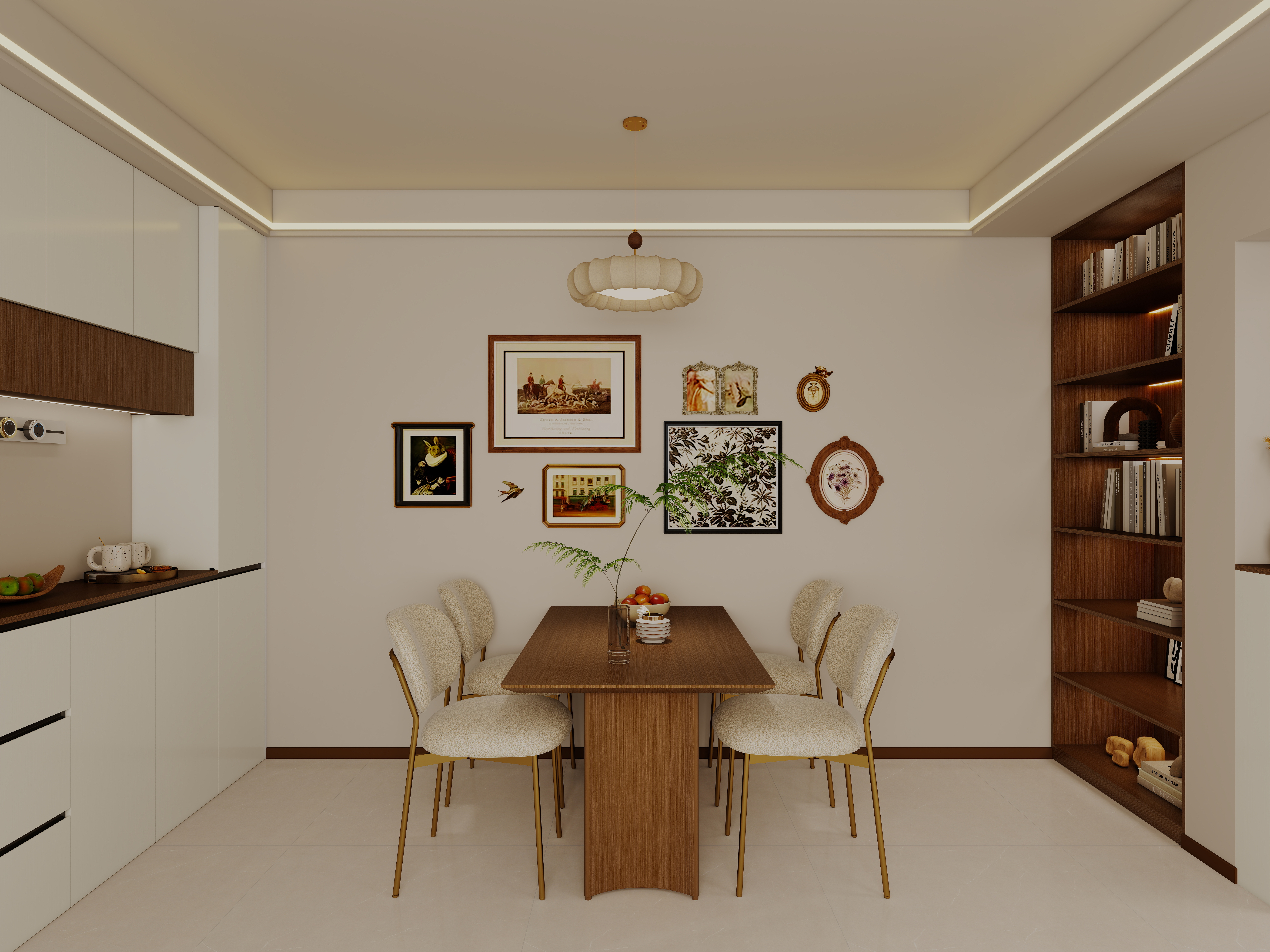 艺雅丽-99平中古奶油风 一层客餐厅装修效果图第2张