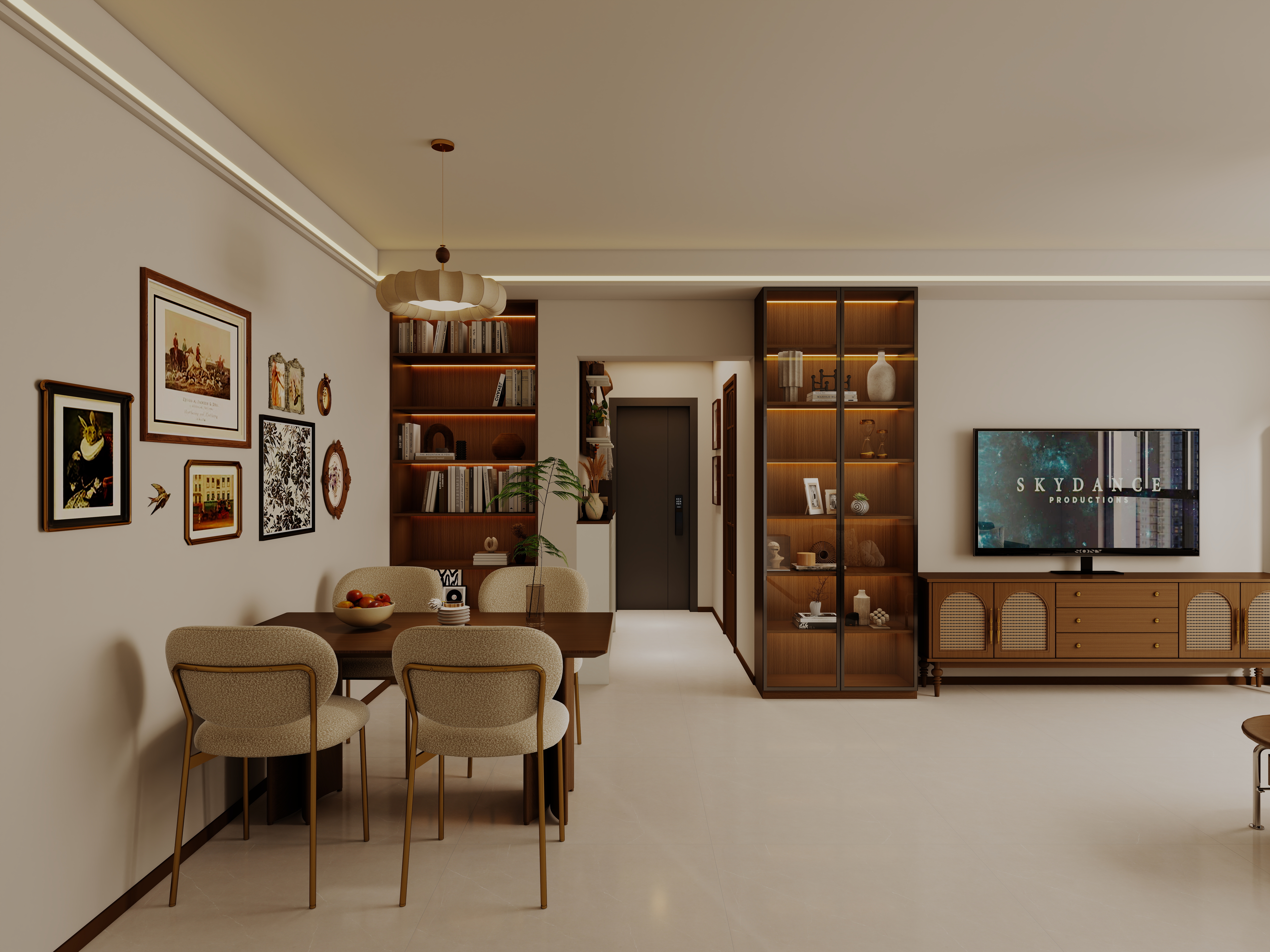 艺雅丽-99平中古奶油风 一层客餐厅装修效果图第1张