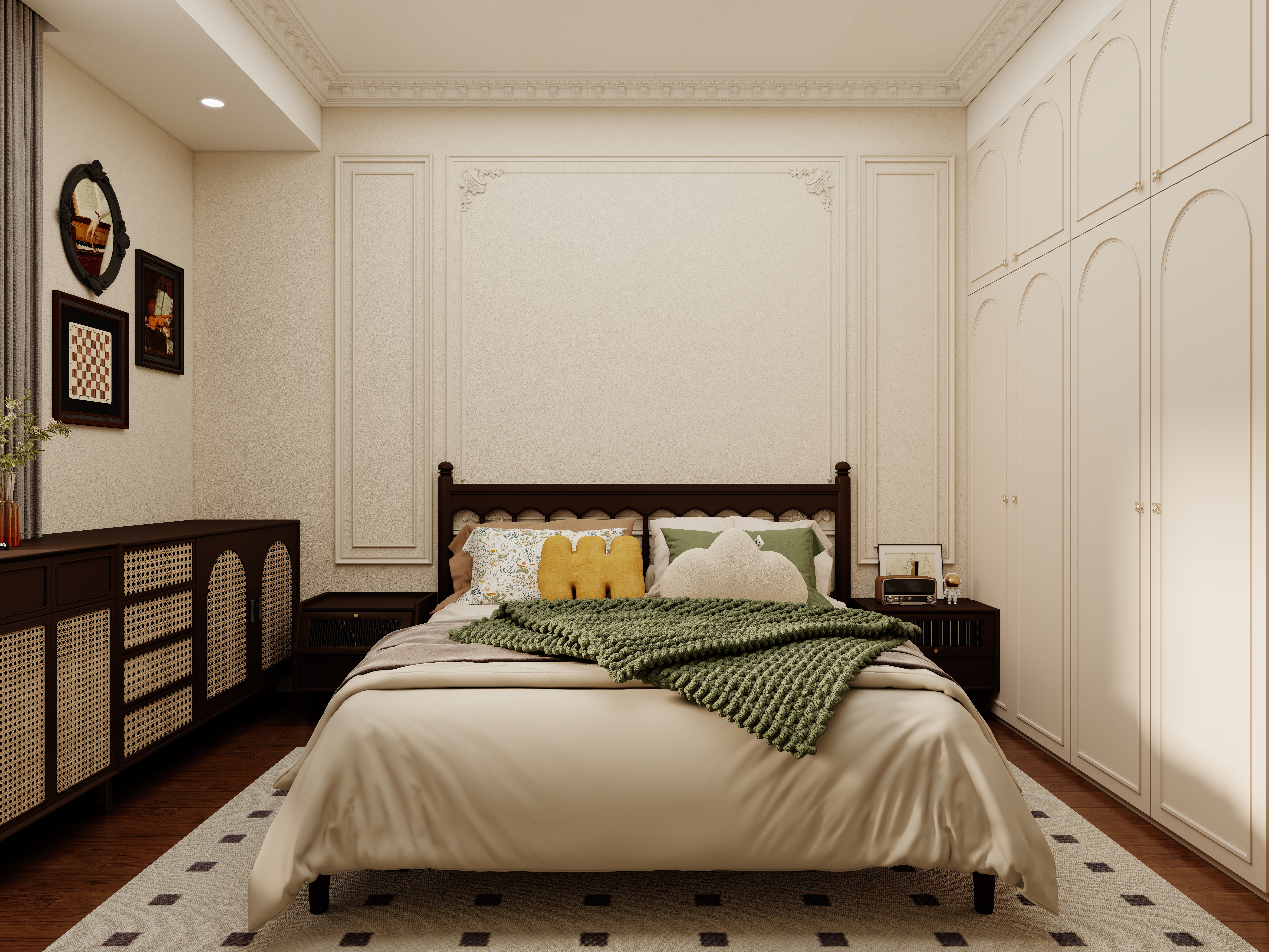 壹诺设计工作室-复古风一层主卧装修效果图第1张