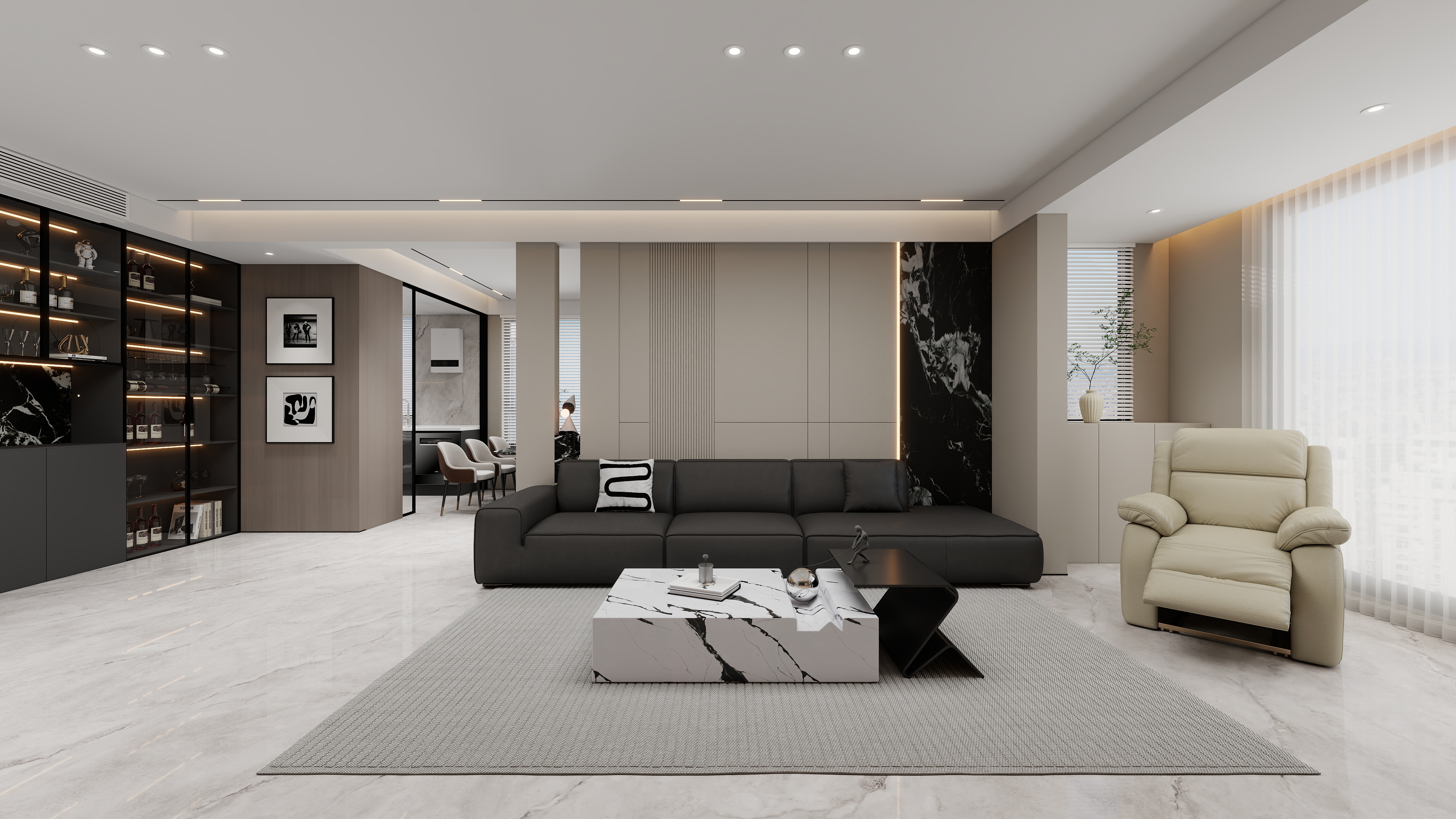 设计师丨胡月平-意式极简151㎡4室装修效果图