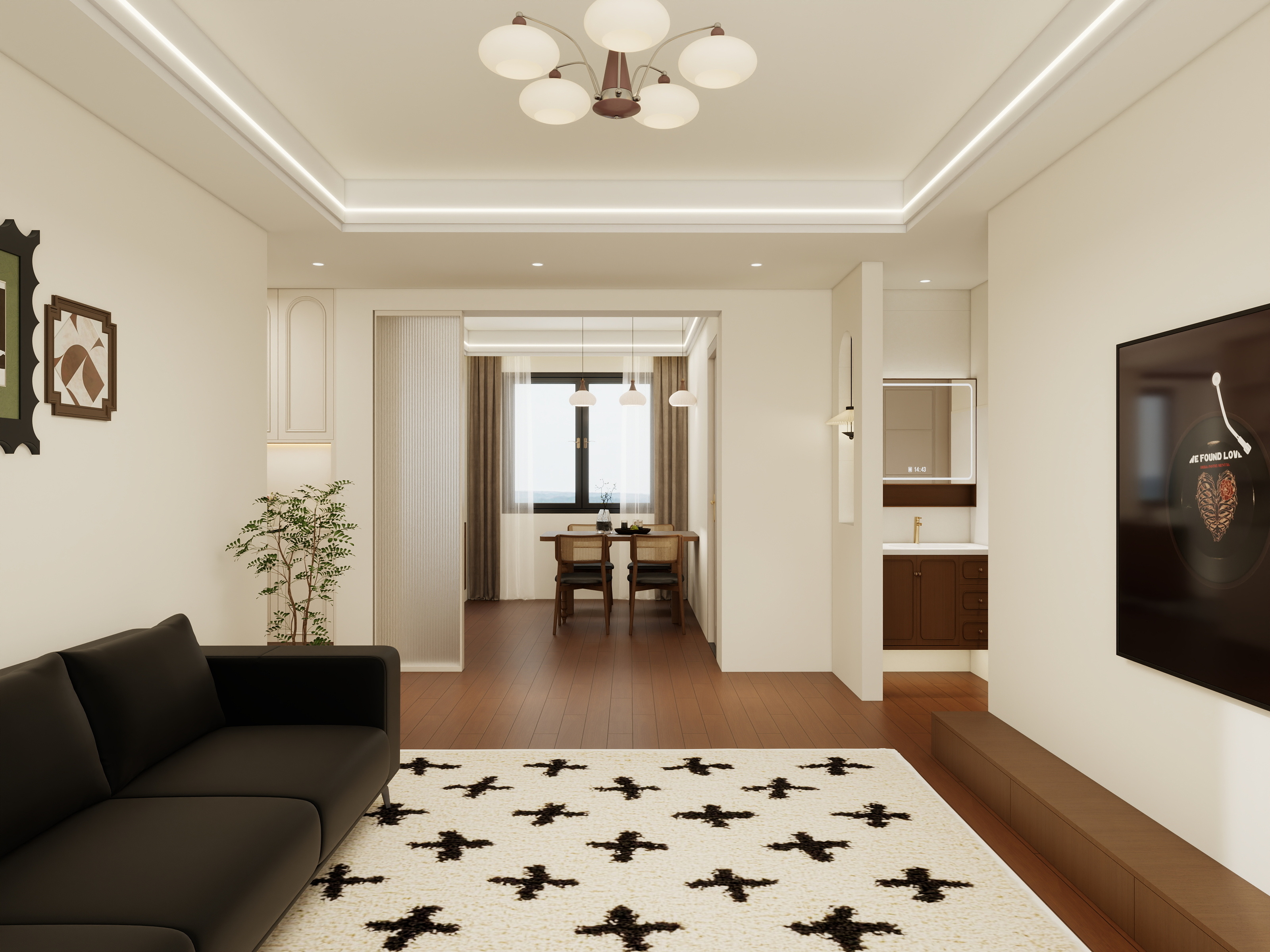 500一套_韩昊霖-奶油中古风-旧房改造装修效果图