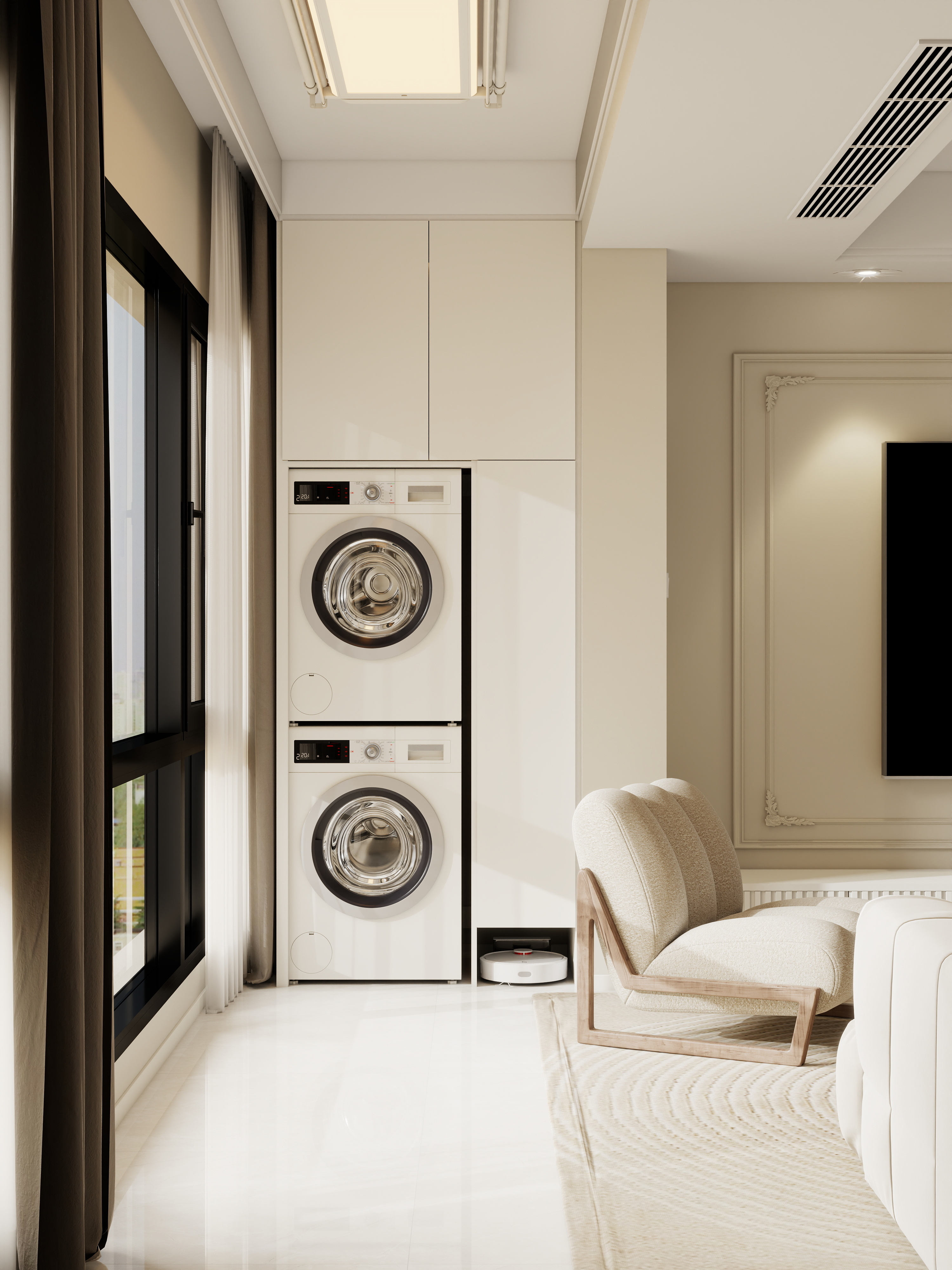 设计师珂源-美联奥公馆奶油112㎡3室一层阳台装修效果图第2张