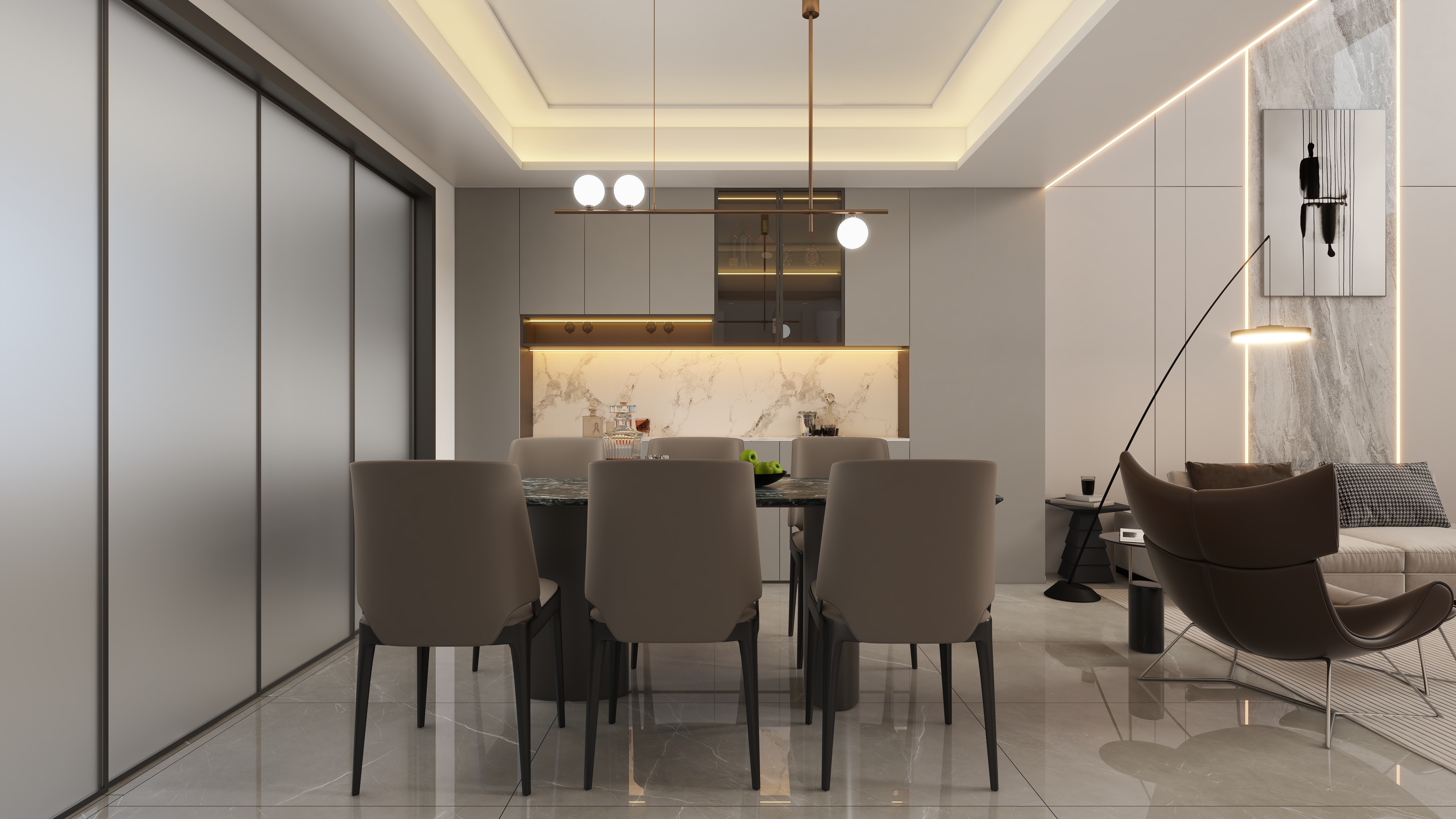 星空设计500一套-轻奢143㎡一层客餐厅装修效果图第1张