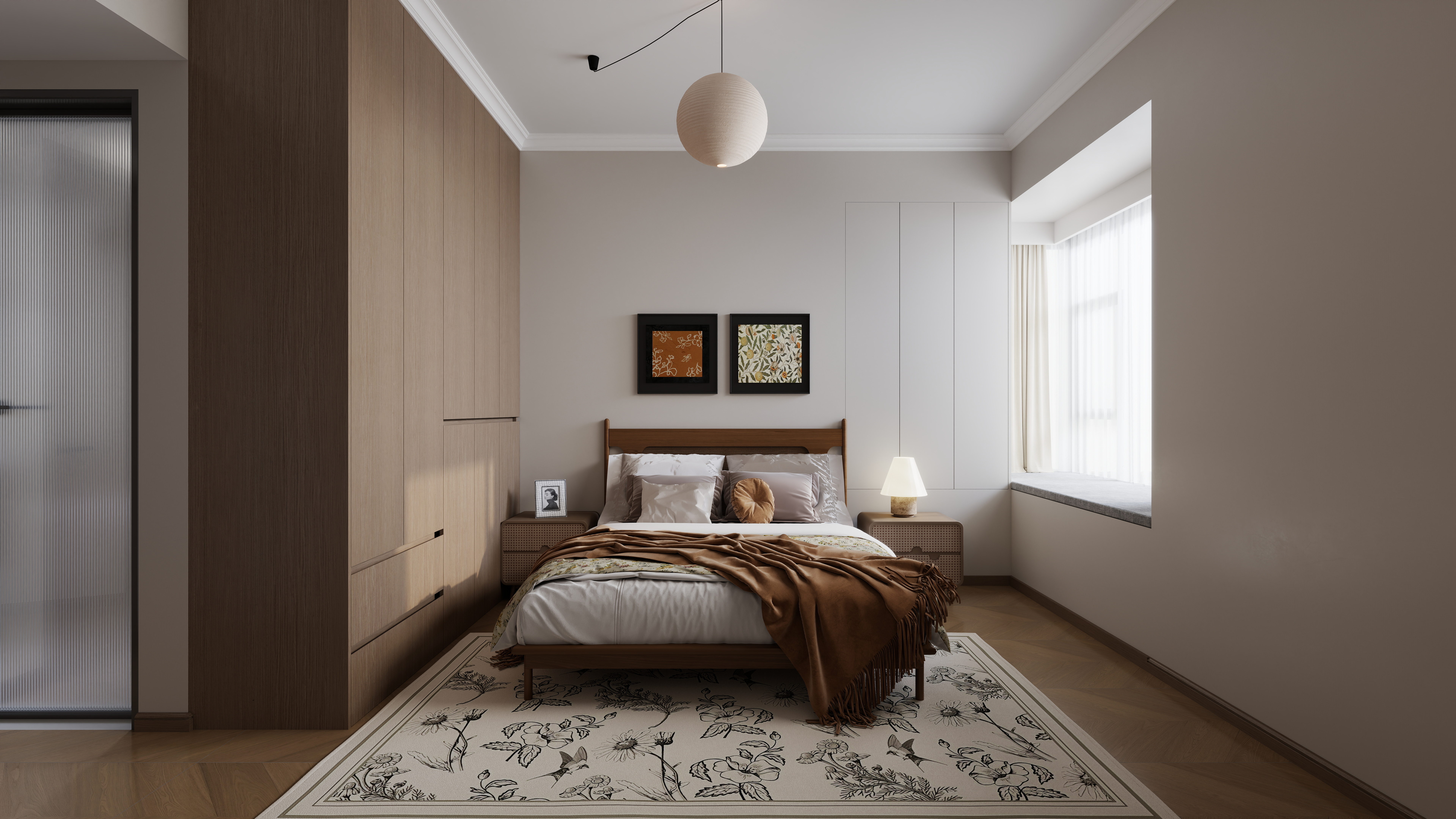 星空设计500一套-中古风3室一层主卧装修效果图第2张