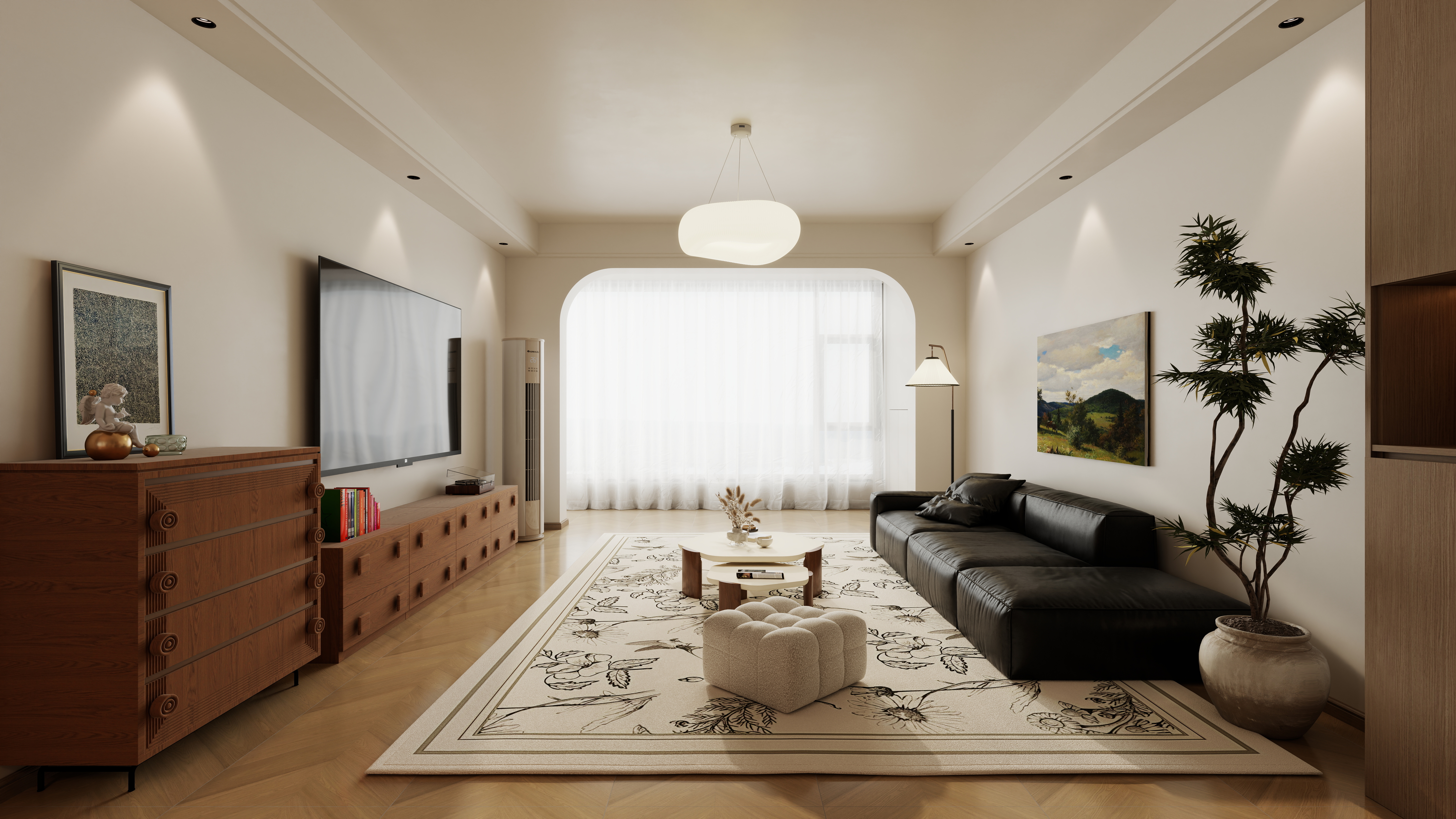 星空设计500一套-中古风3室一层客餐厅装修效果图第1张