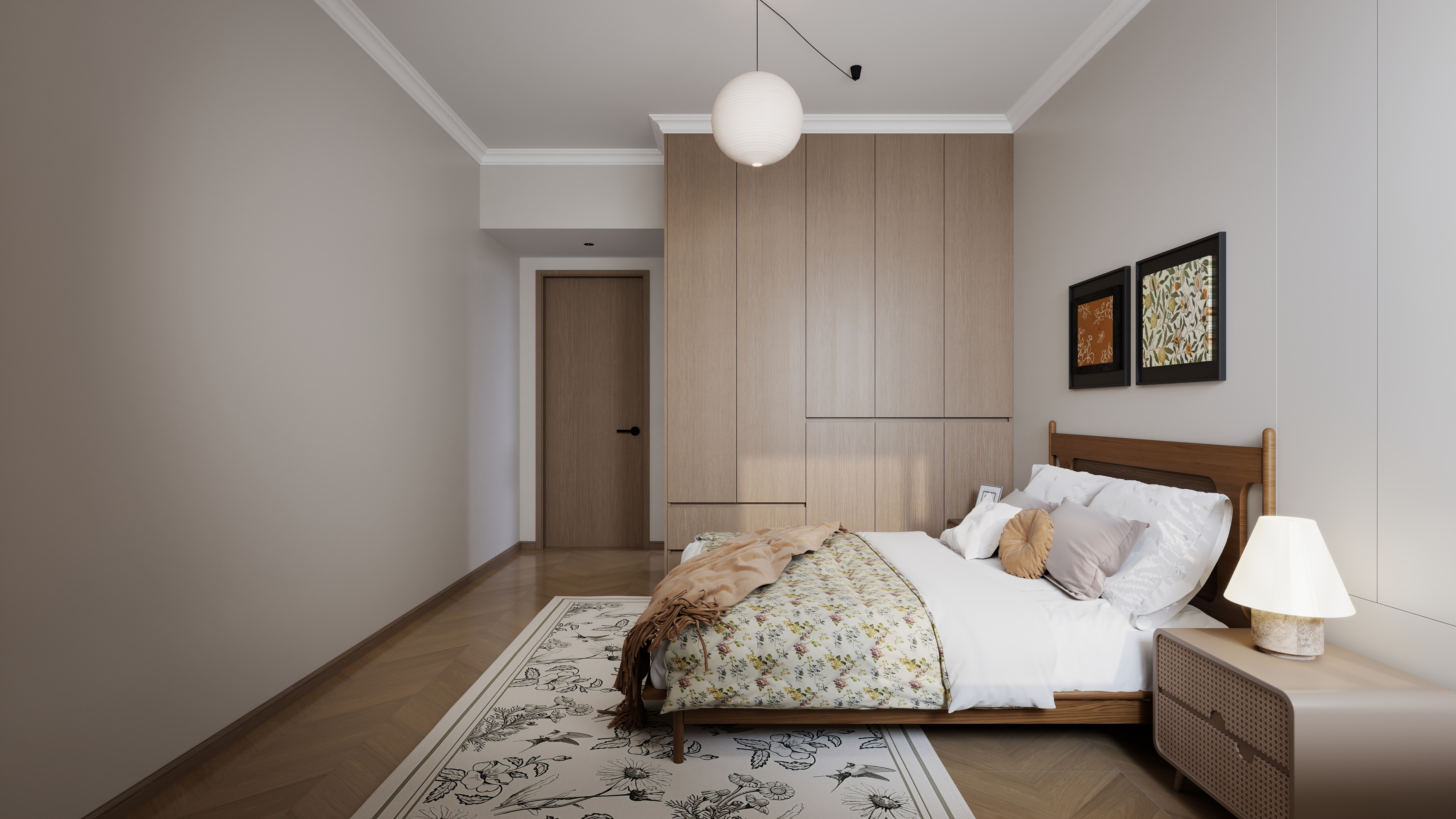 星空设计500一套-中古风3室一层主卧装修效果图第1张