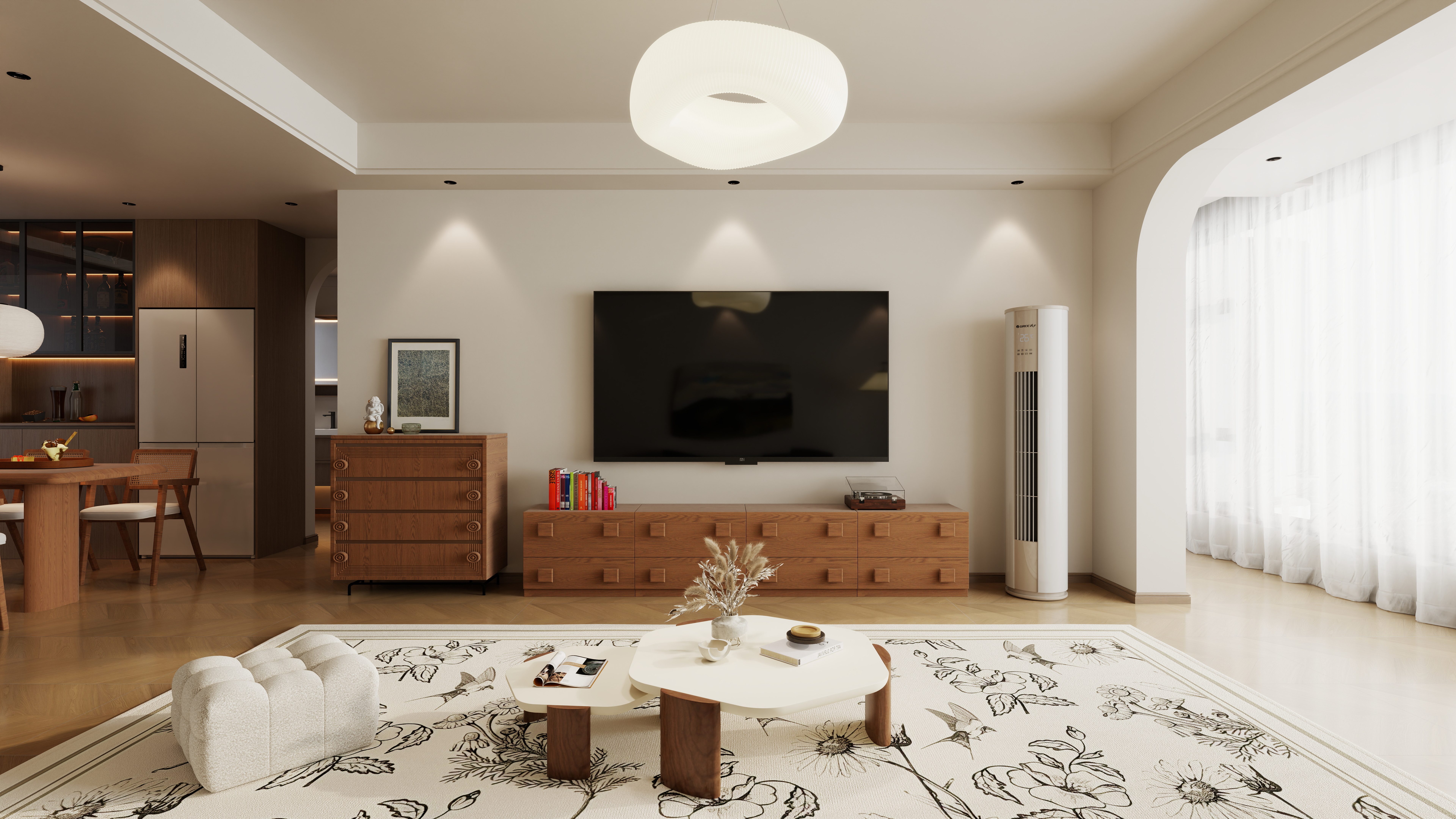 星空设计500一套-中古风3室一层客餐厅装修效果图第2张