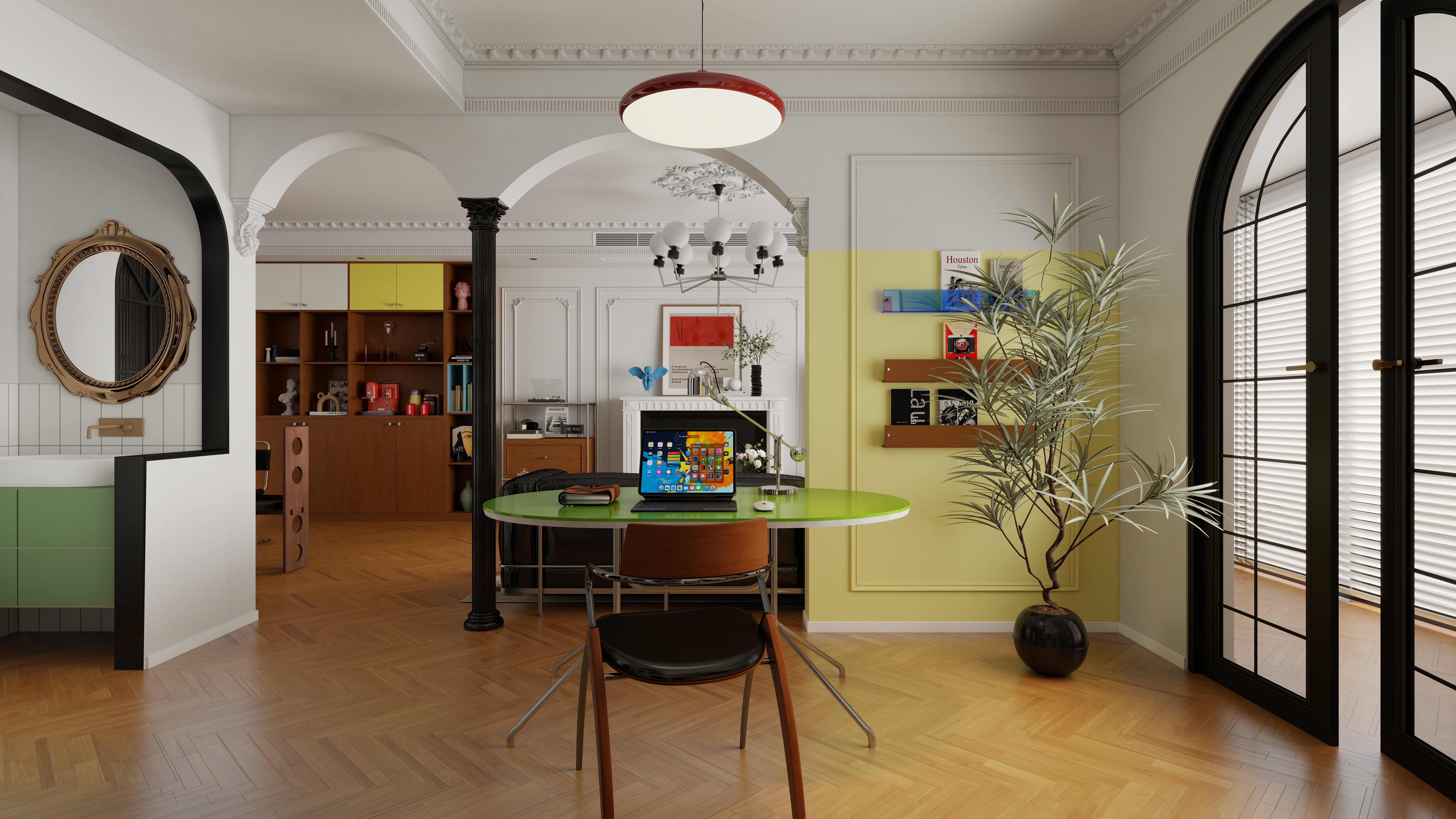 星空设计500一套-法式包豪斯混搭风格一层客餐厅装修效果图第4张