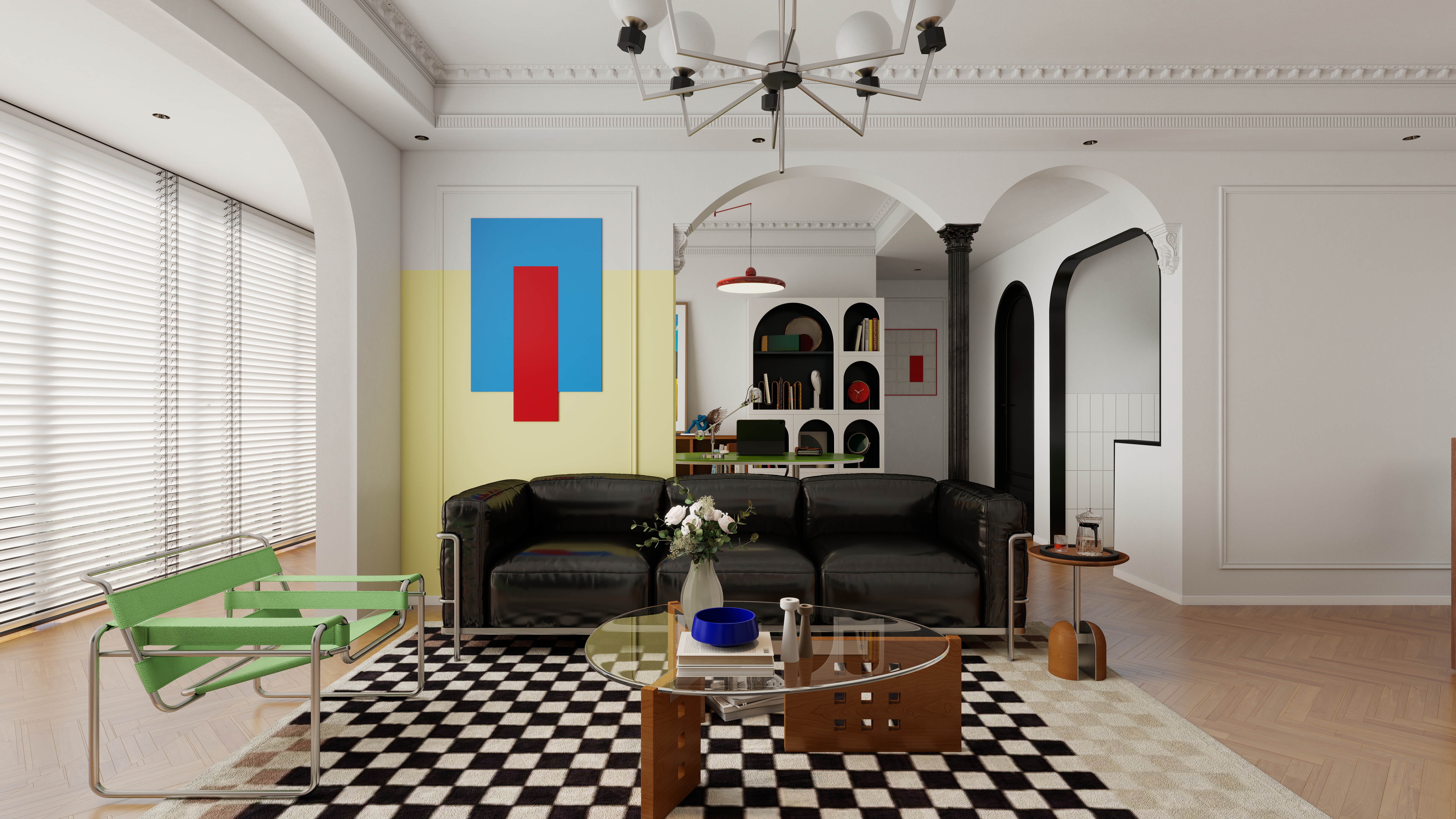 星空设计500一套-法式包豪斯混搭风格一层客餐厅装修效果图第1张