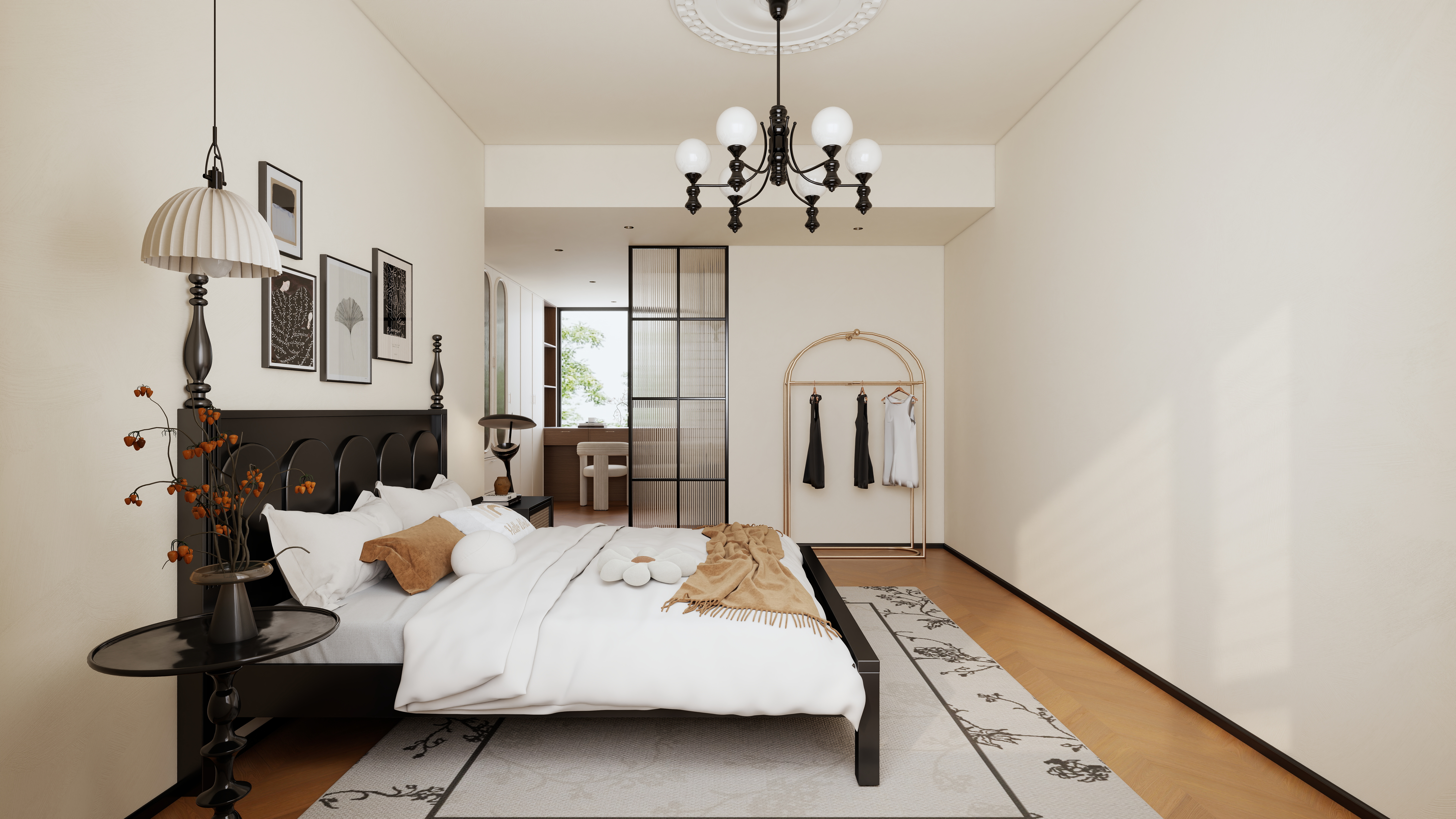 星空设计500一套-法式中古112㎡三室一层主卧装修效果图第3张